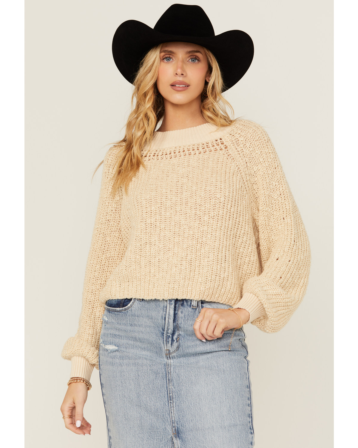 Cleo + Wolf Women's Celine Open Weave Cropped Sweater