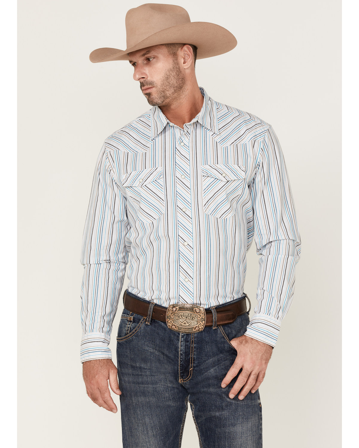 Wrangler 20X Men's Advanced Comfort Striped Long Sleeve Snap Western Shirt