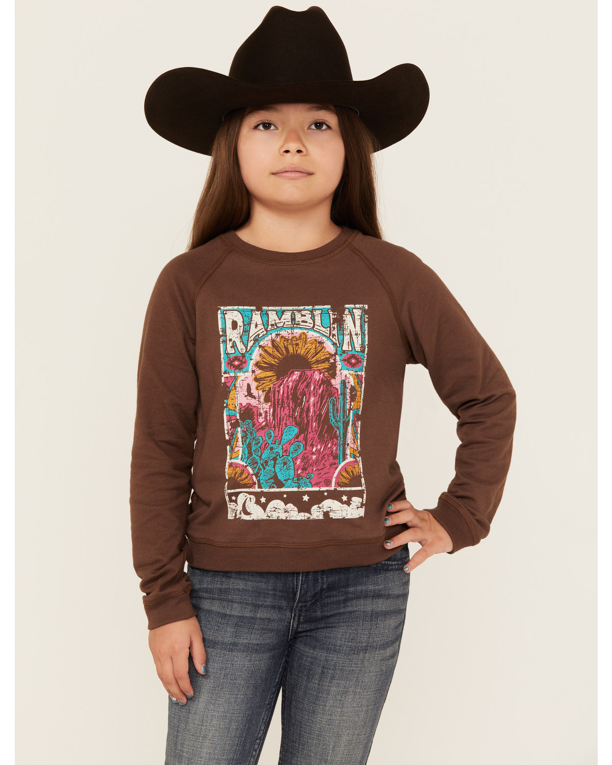 Rock & Roll Denim Girls' Ramblin Desert Graphic Long Sleeve Pullover