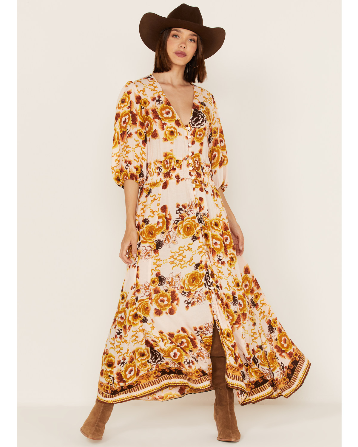 Talisman Women's Malicon Floral Print Puff Sleeve Maxi Dress