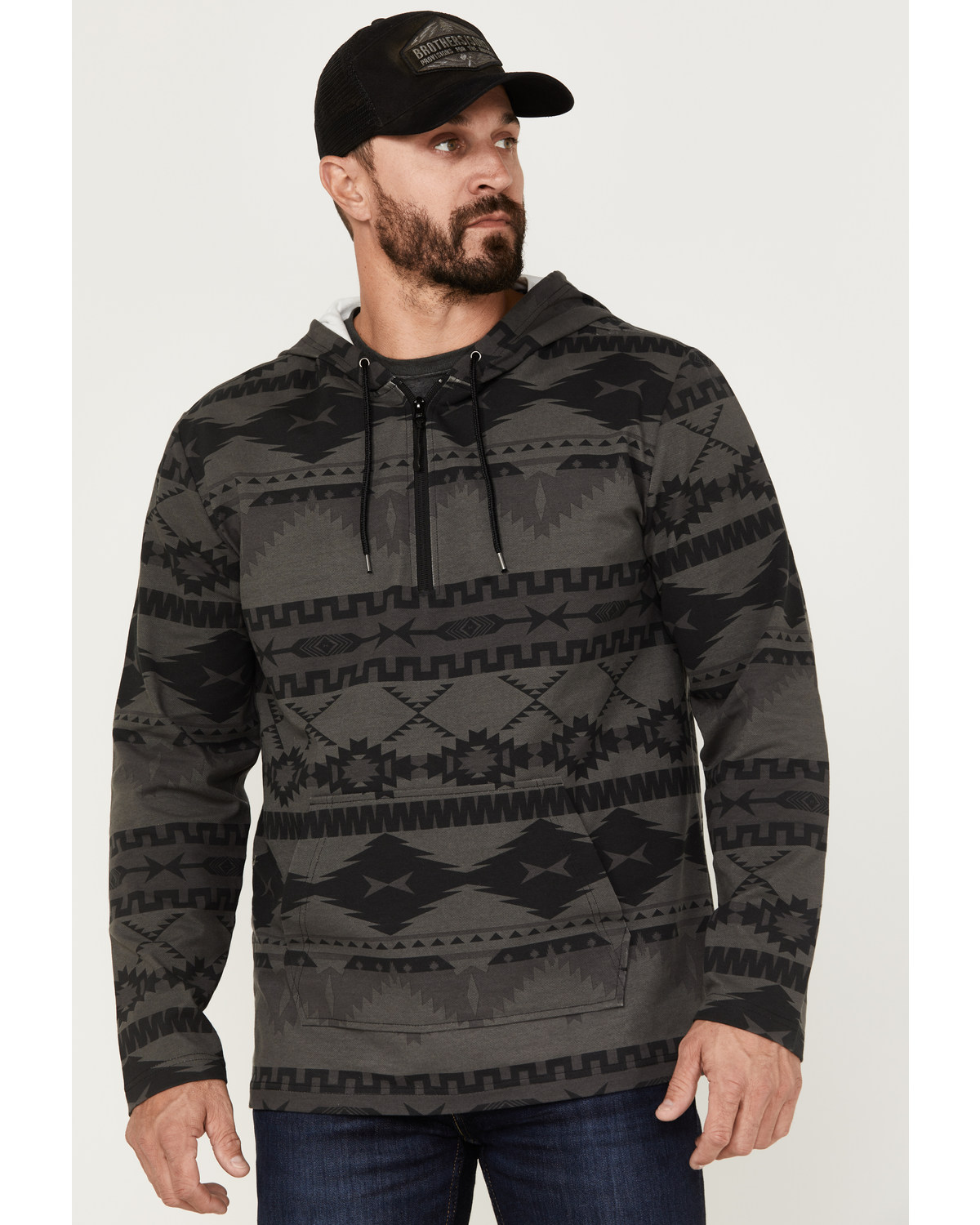 Powder River Outfitters Men's 1/4 Zip Southwestern Print Hooded Pullover