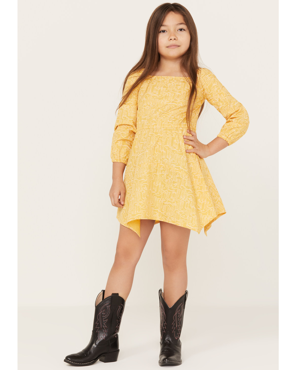 Wrangler Girls' Boot Print Long Sleeve Dress