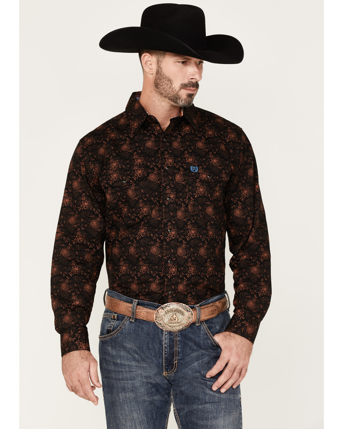 Panhandle Select Men's Floral Print Long Sleeve Snap Western Shirt