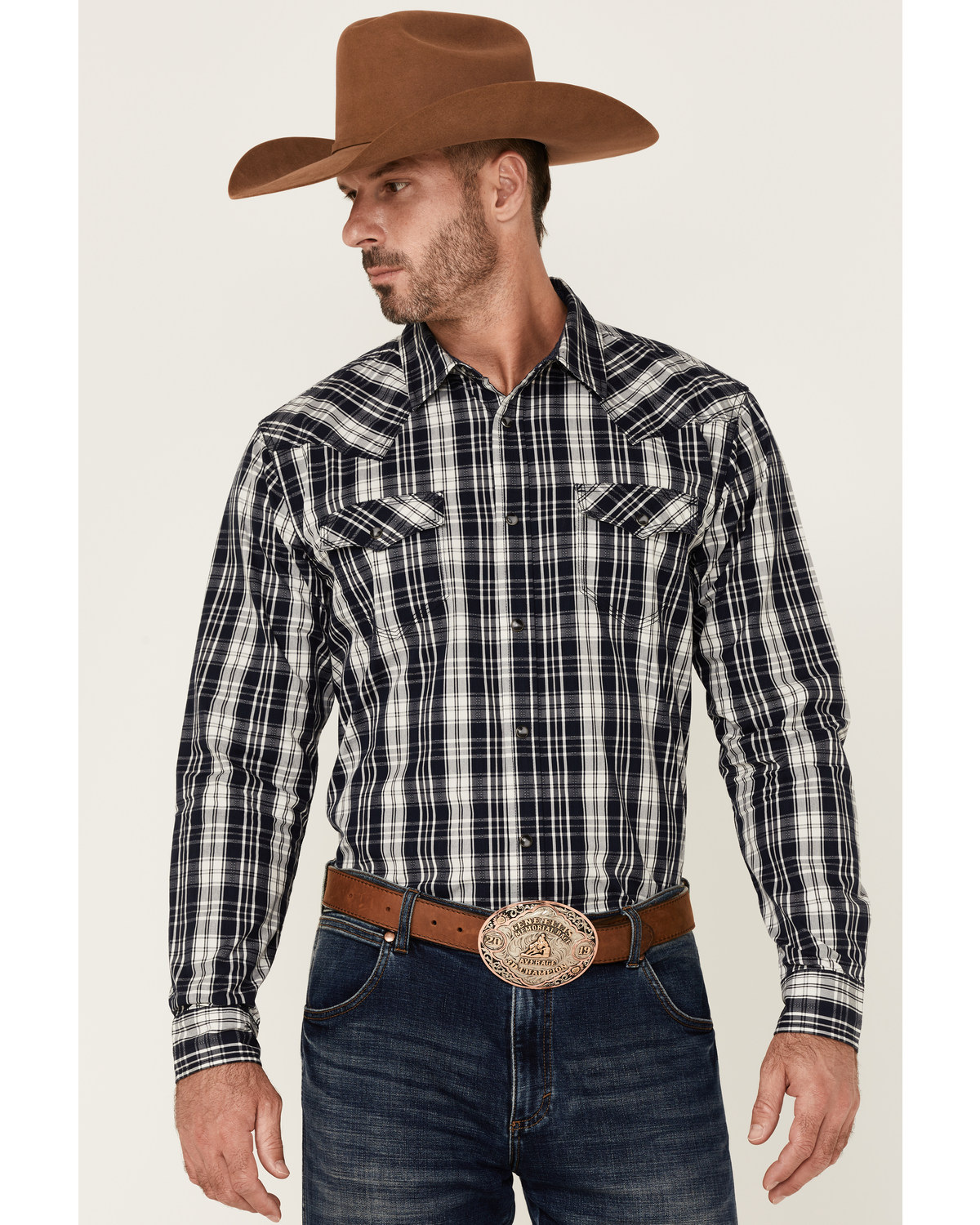 Moonshine Spirit Men's San Antomio Large Plaid Long Sleeve Snap Western Shirt