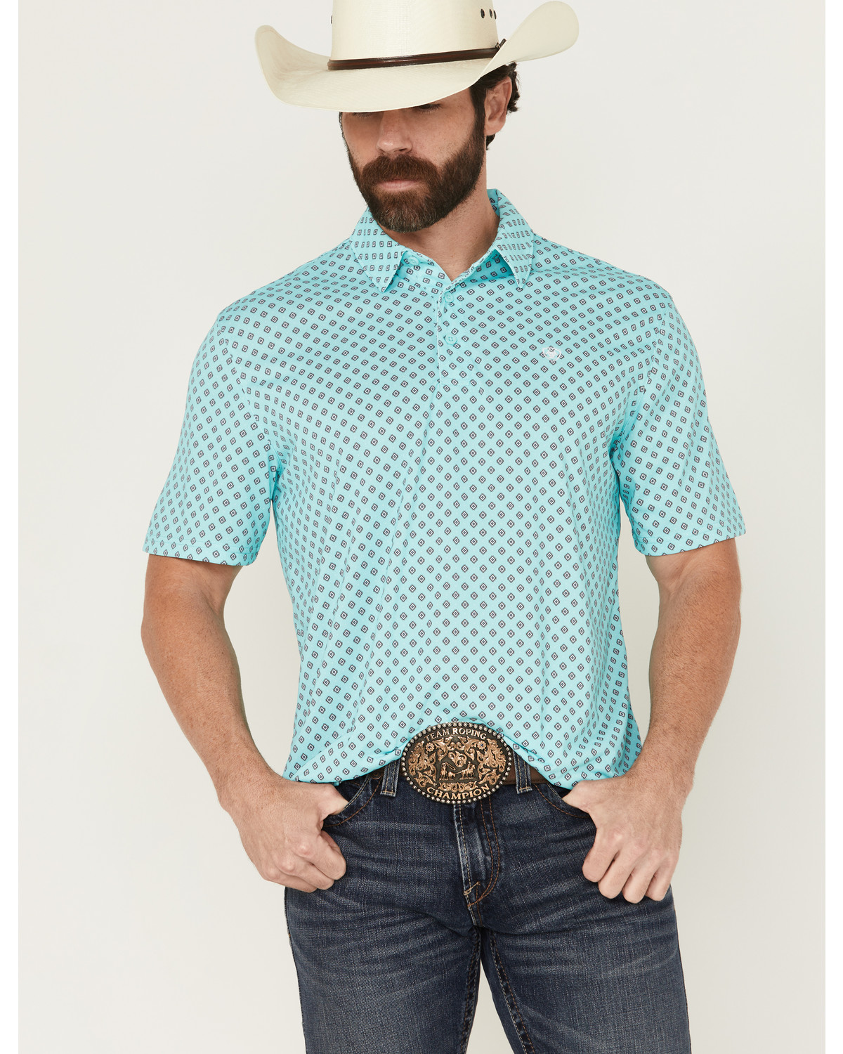 Ariat Men's Geo Print Short Sleeve Button-Down Performance Polo