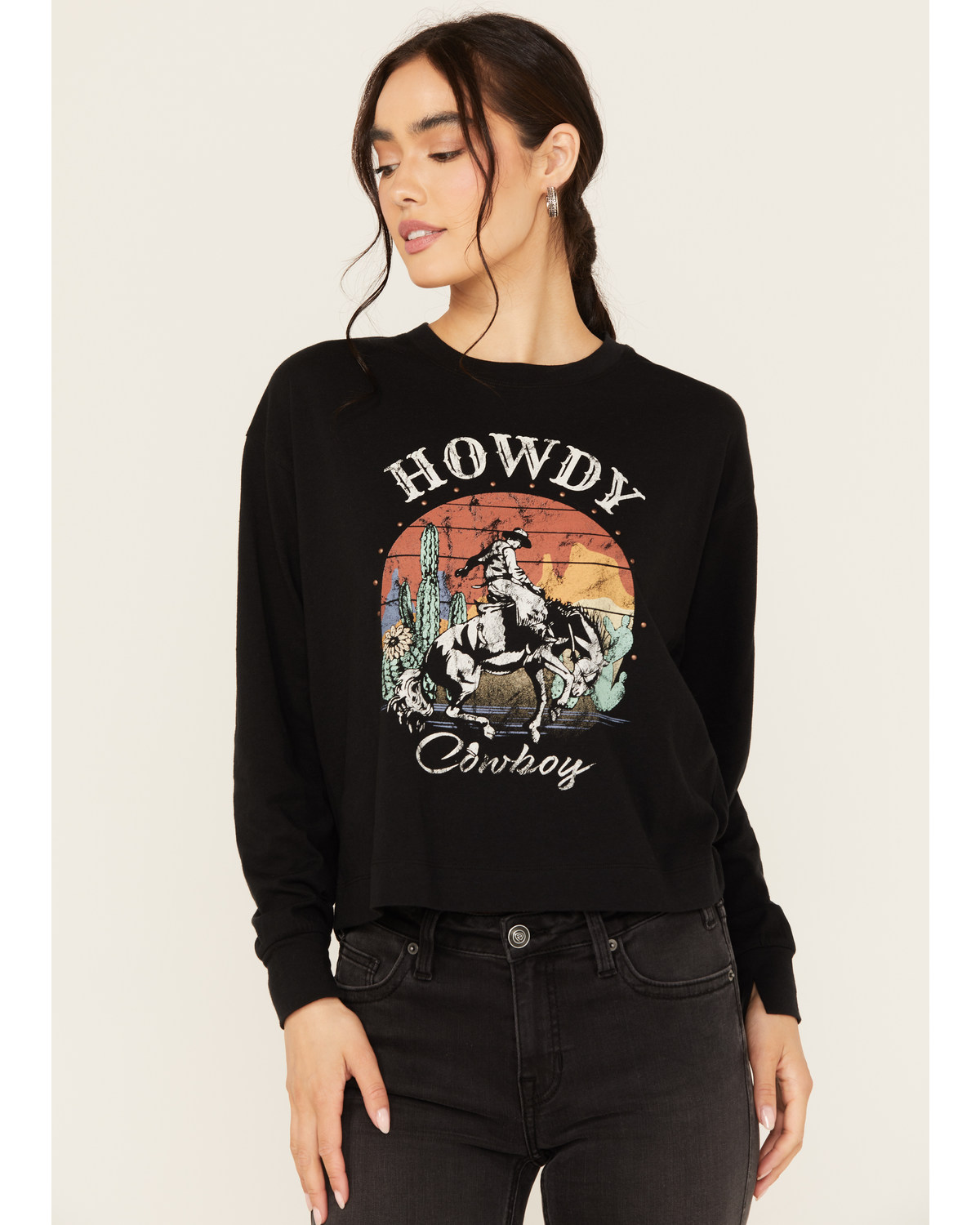 White Crow Women's Studded Howdy Long Sleeve Graphic Tee