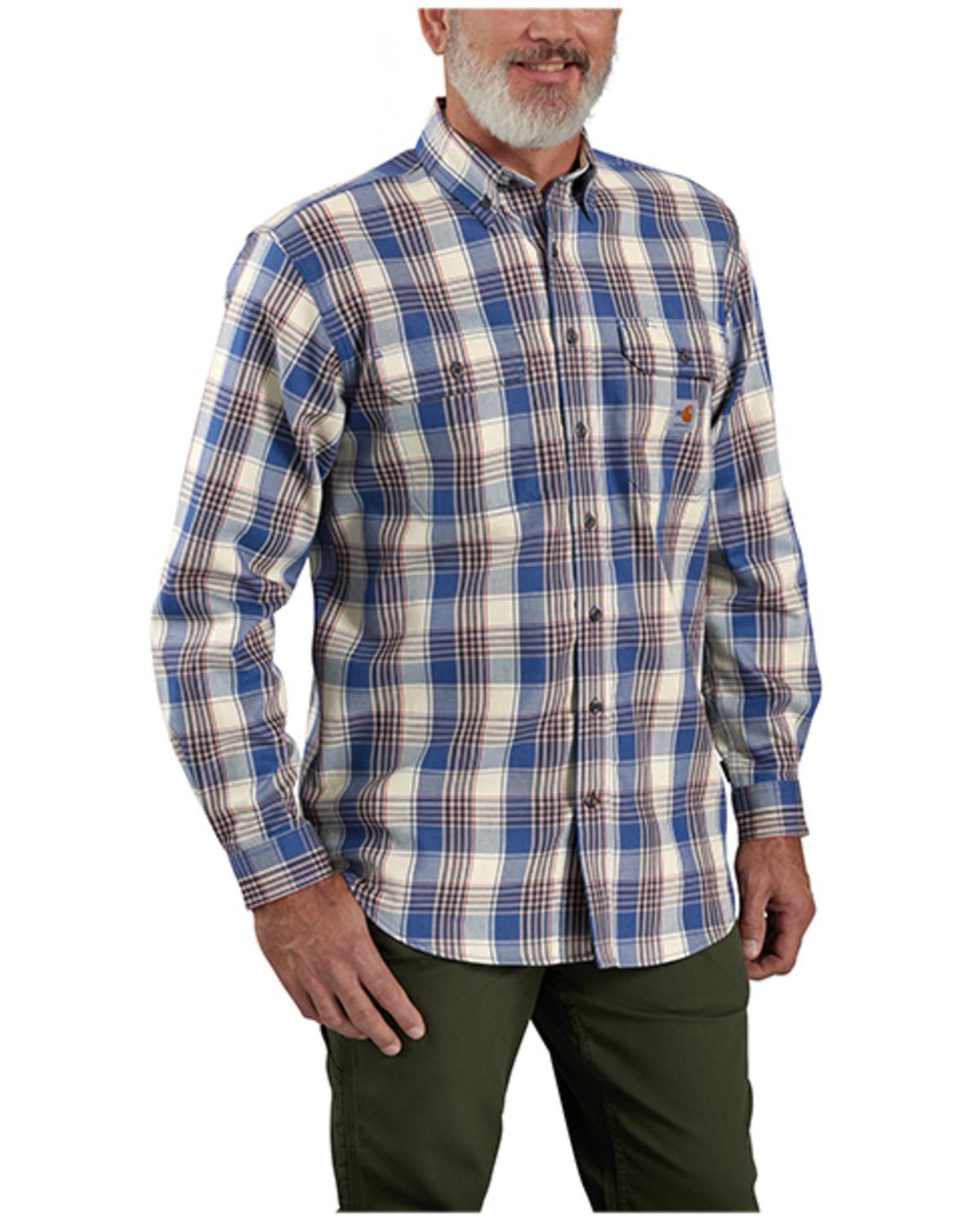 Carhartt Men's FR Force Rugged Flex® Loose Fit Twill Plaid Print Long Sleeve Button Down Shirt