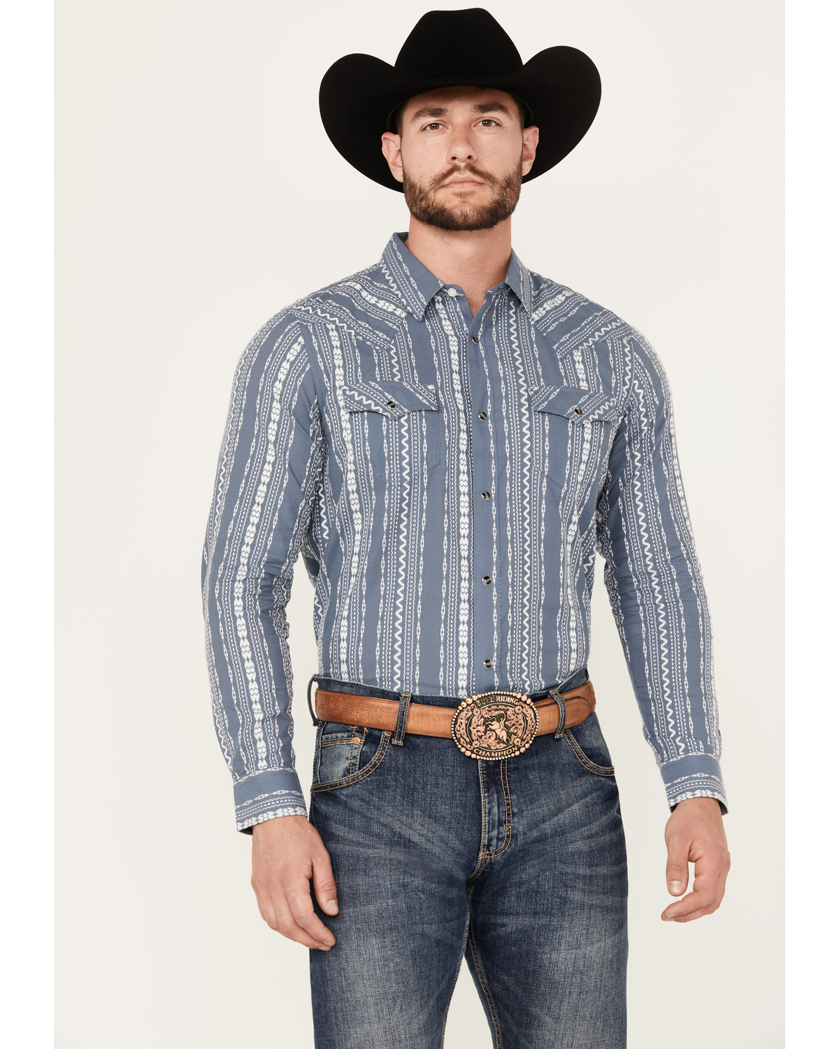 Cody James Men's War Hunt Southwestern Striped Print Long Sleeve Snap Western Shirt
