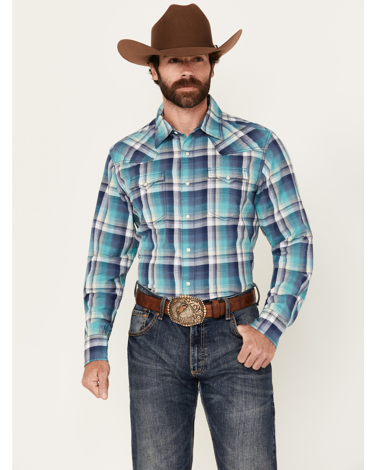 Wrangler Retro Men's Plaid Print Long Sleeve Snap Western Shirt