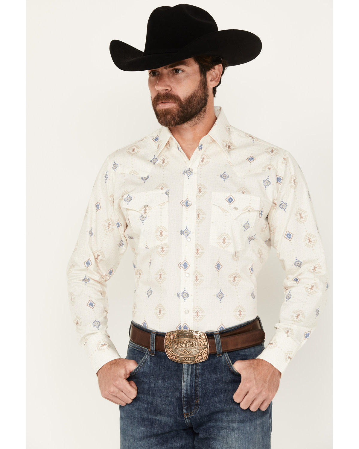 Ely Walker Men's Southwestern Print Long Sleeve Pearl Snap Western Shirt