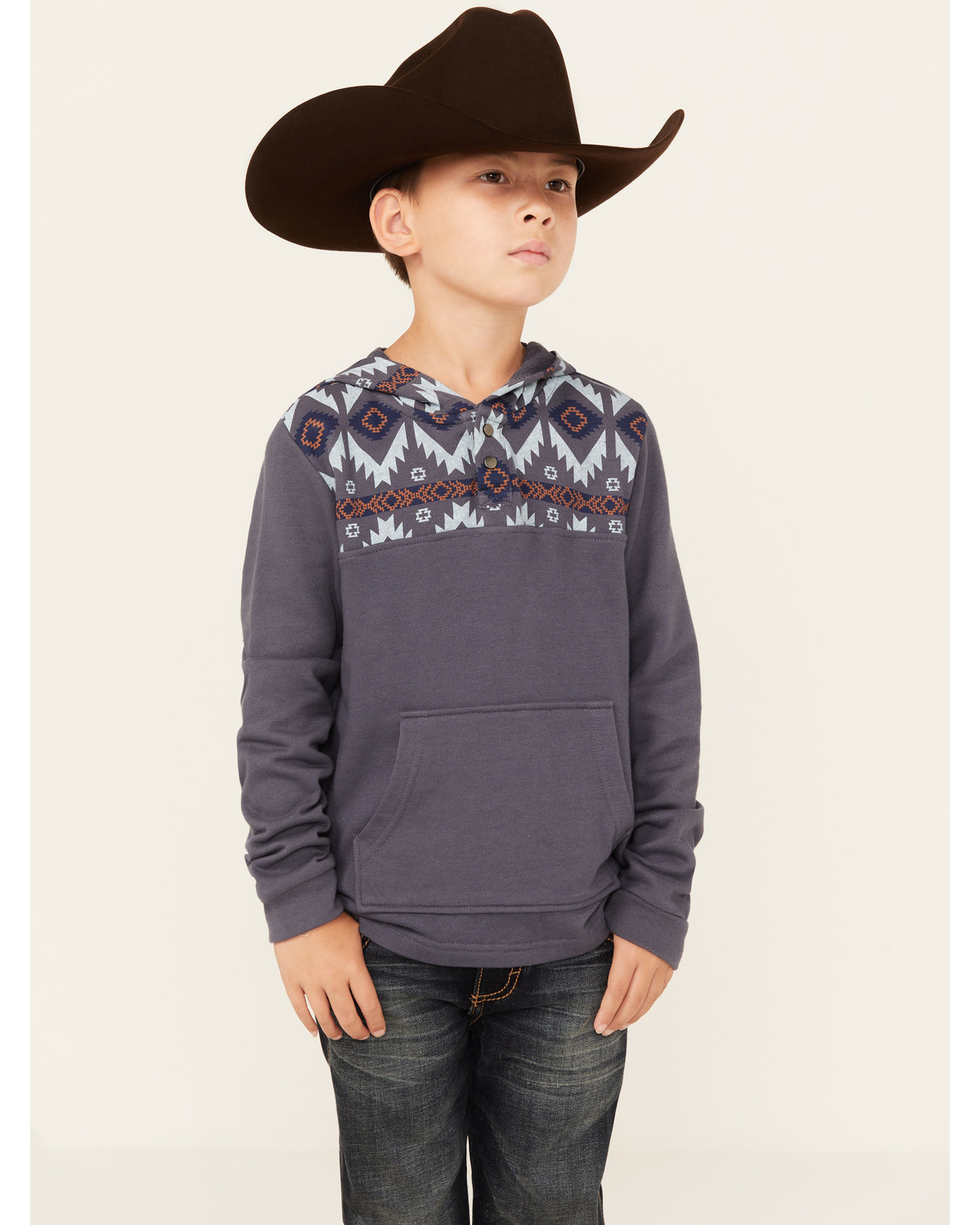 Rock & Roll Denim Boys' Southwestern Print Long Sleeve Hooded Pullover