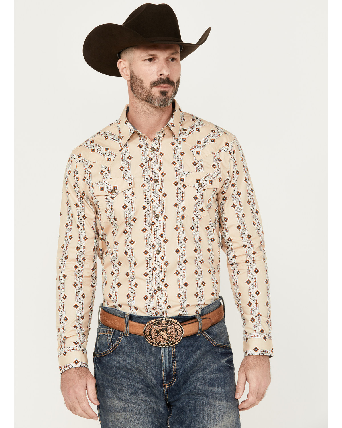 Cody James Men's Floral Striped Print Long Sleeve Snap Western Shirt