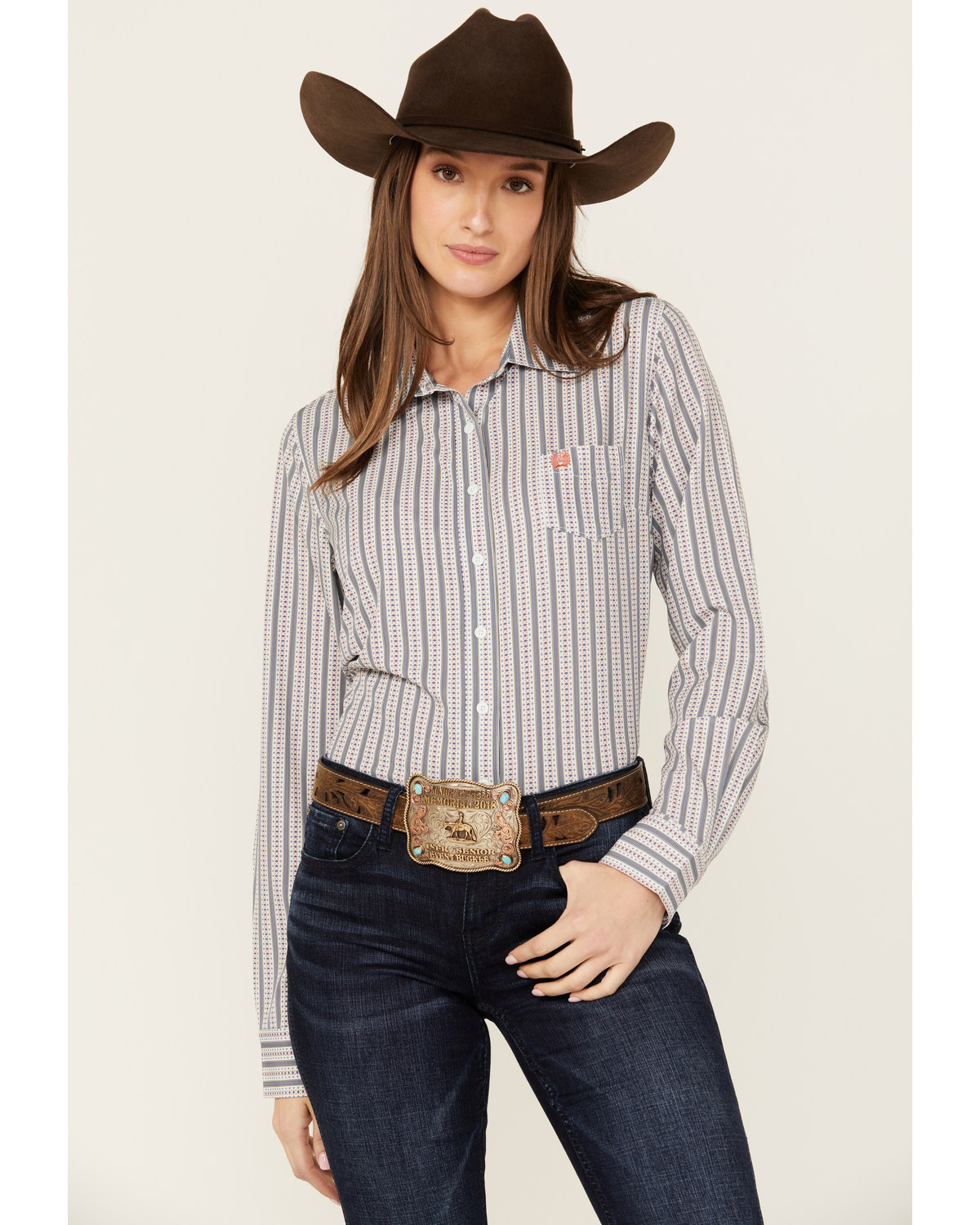 Cinch Women's ARENAFLEX Striped Long Sleeve Button-Down Western Core Shirt