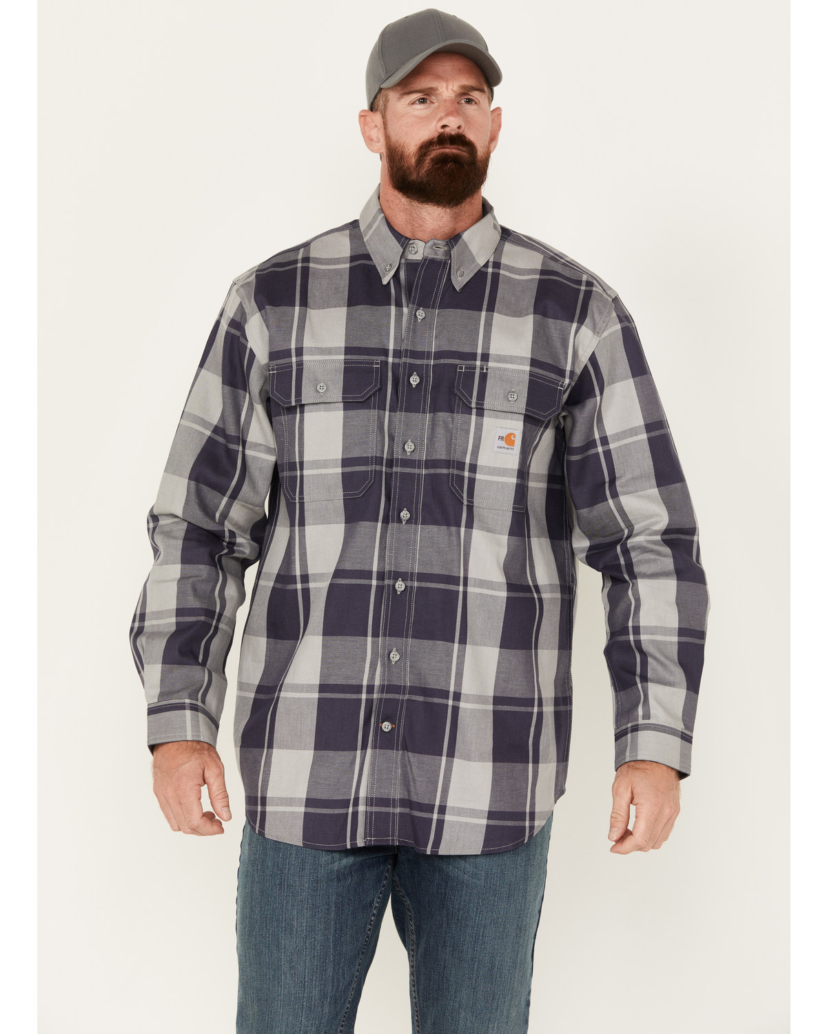 Carhartt Men's FR Force Rugged Flex® Plaid Print Long Sleeve Button-Down Western Work Shirt