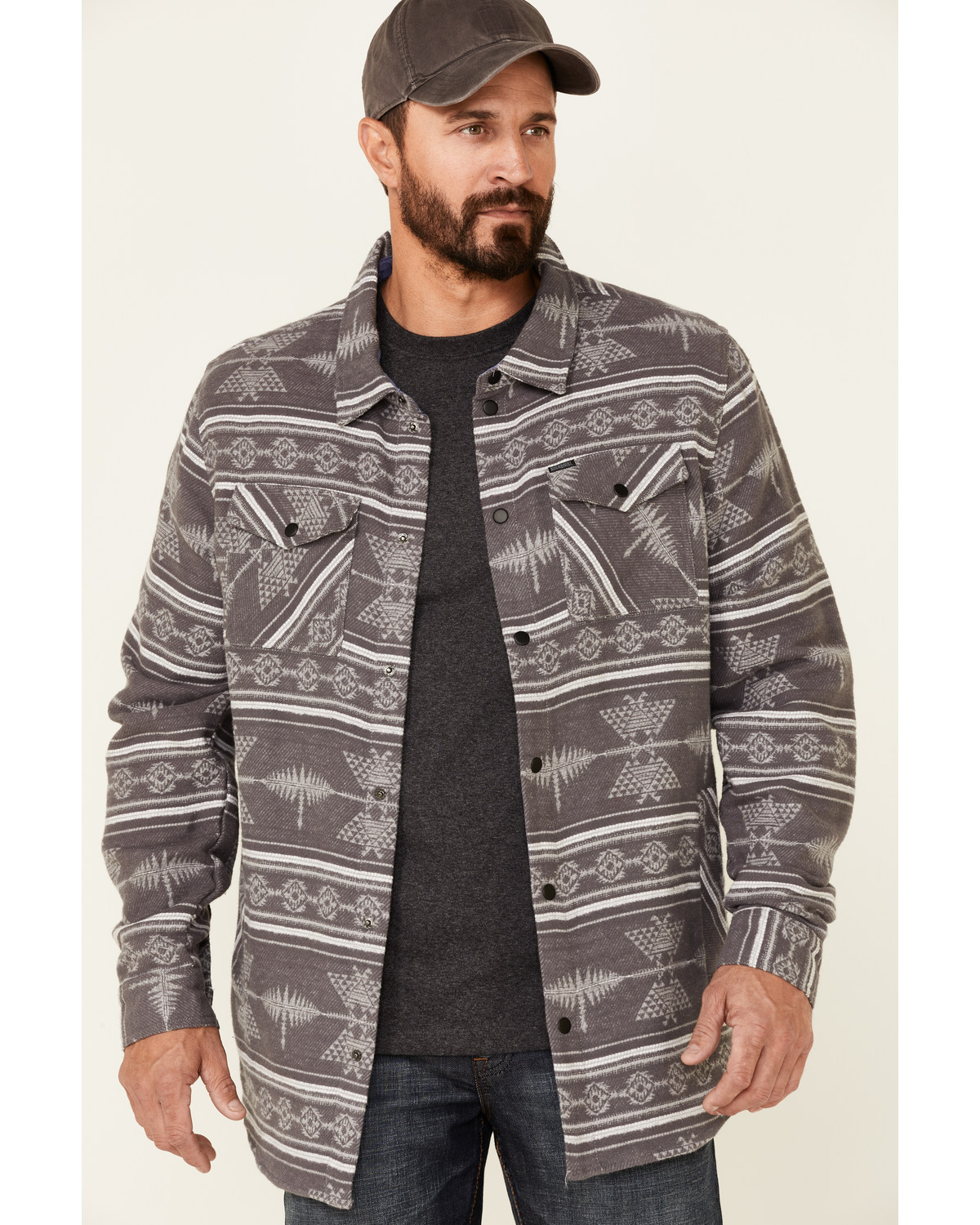 Rock & Roll Denim Men's Southwestern Jacquard Print Long Sleeve Button Down Shirt Jacket