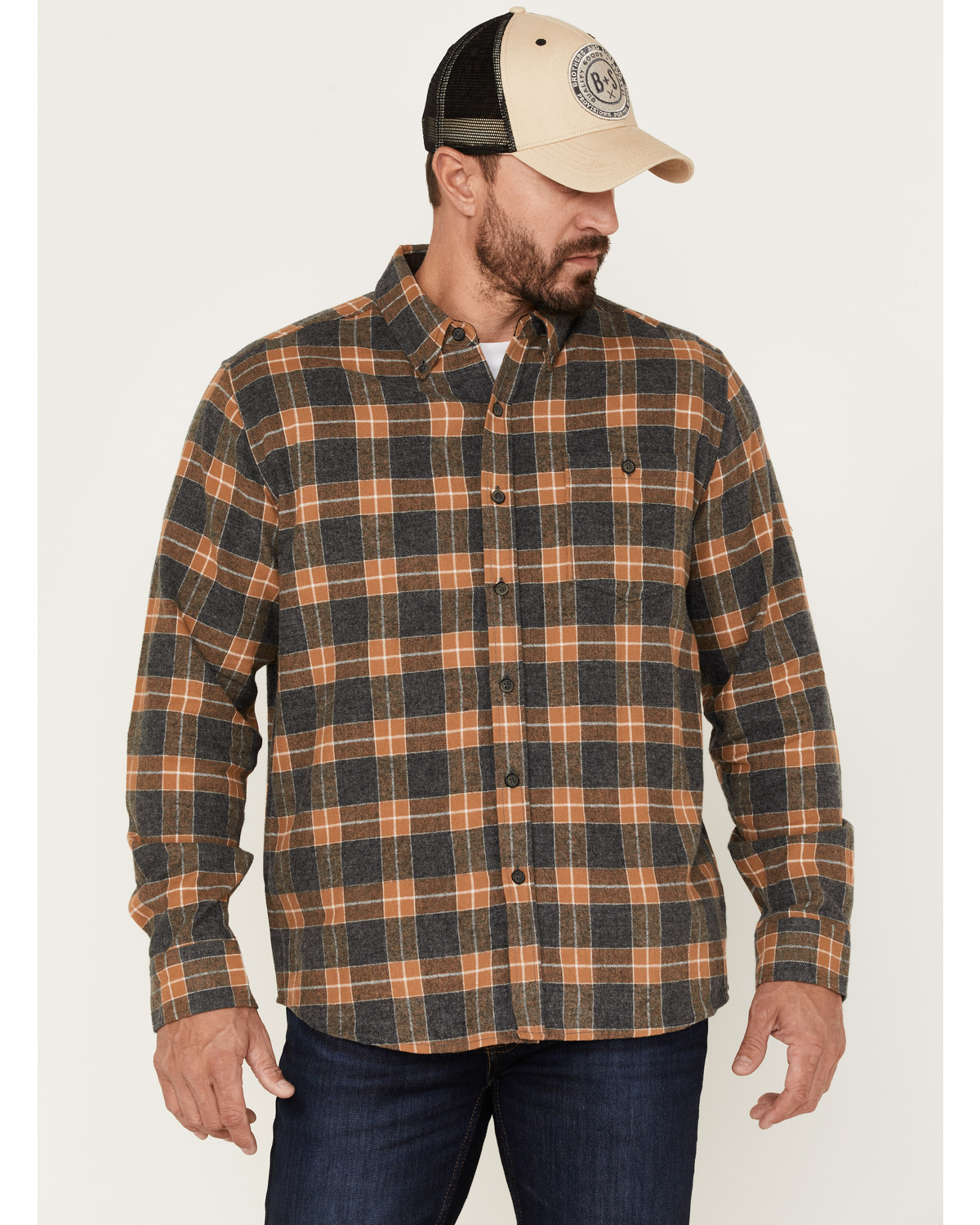 North River Men's Small Plaid Flannel Long Sleeve Button-Down Shirt
