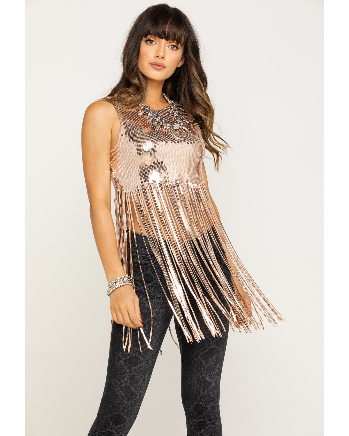 Black Fringe Sequin Crop Top | Boot Barn