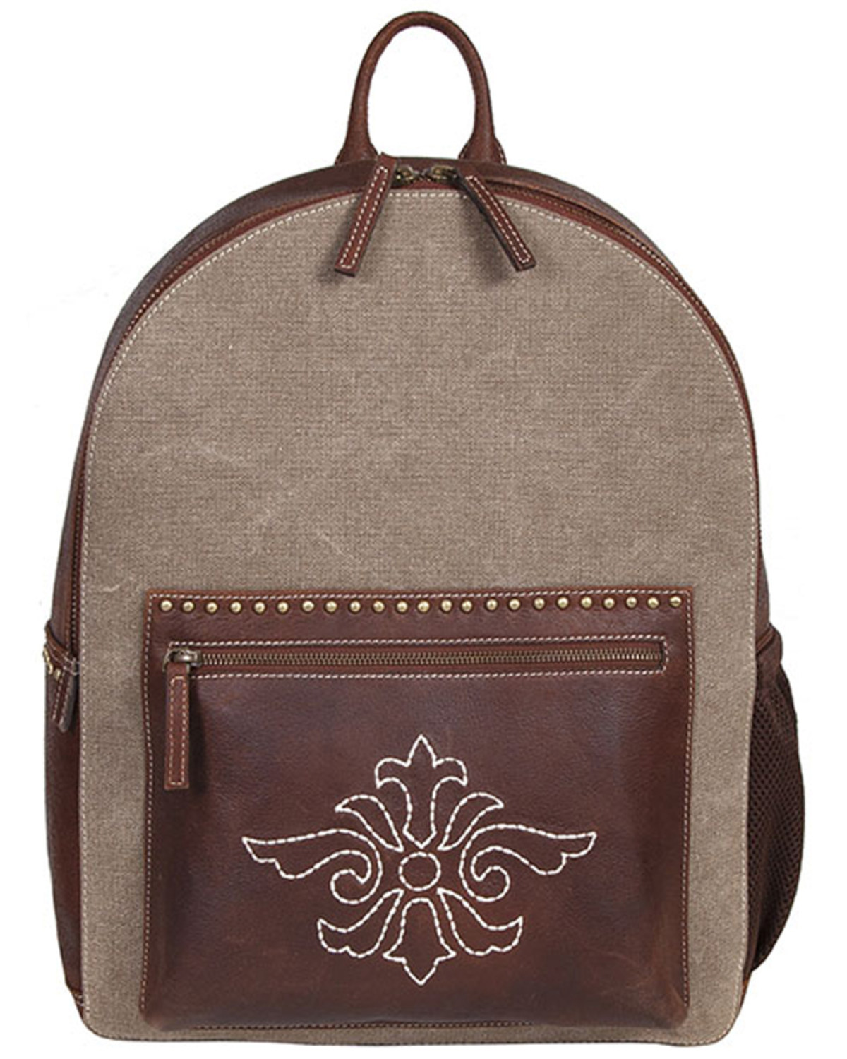 Scully Canvas and Leather Studded and Floral Embroidered Backpack