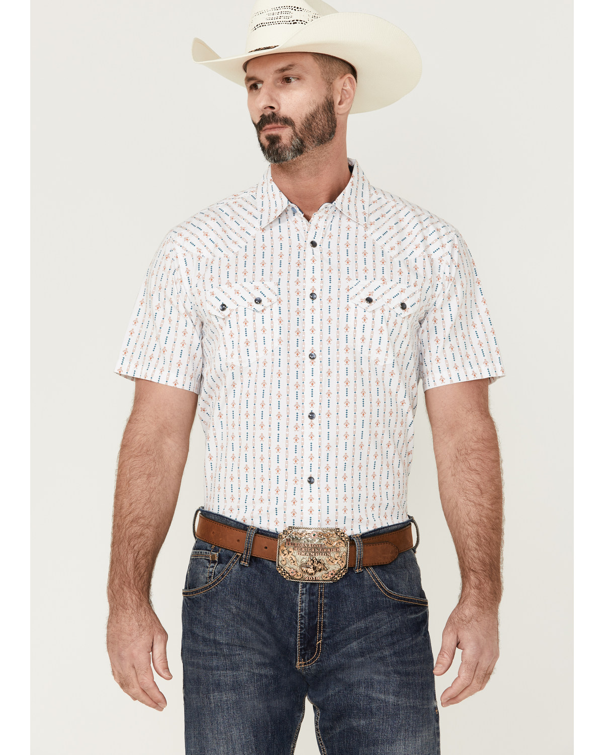 Moonshine Spirit Men's Cocopah Southwestern Print Short Sleeve Snap Western Shirt