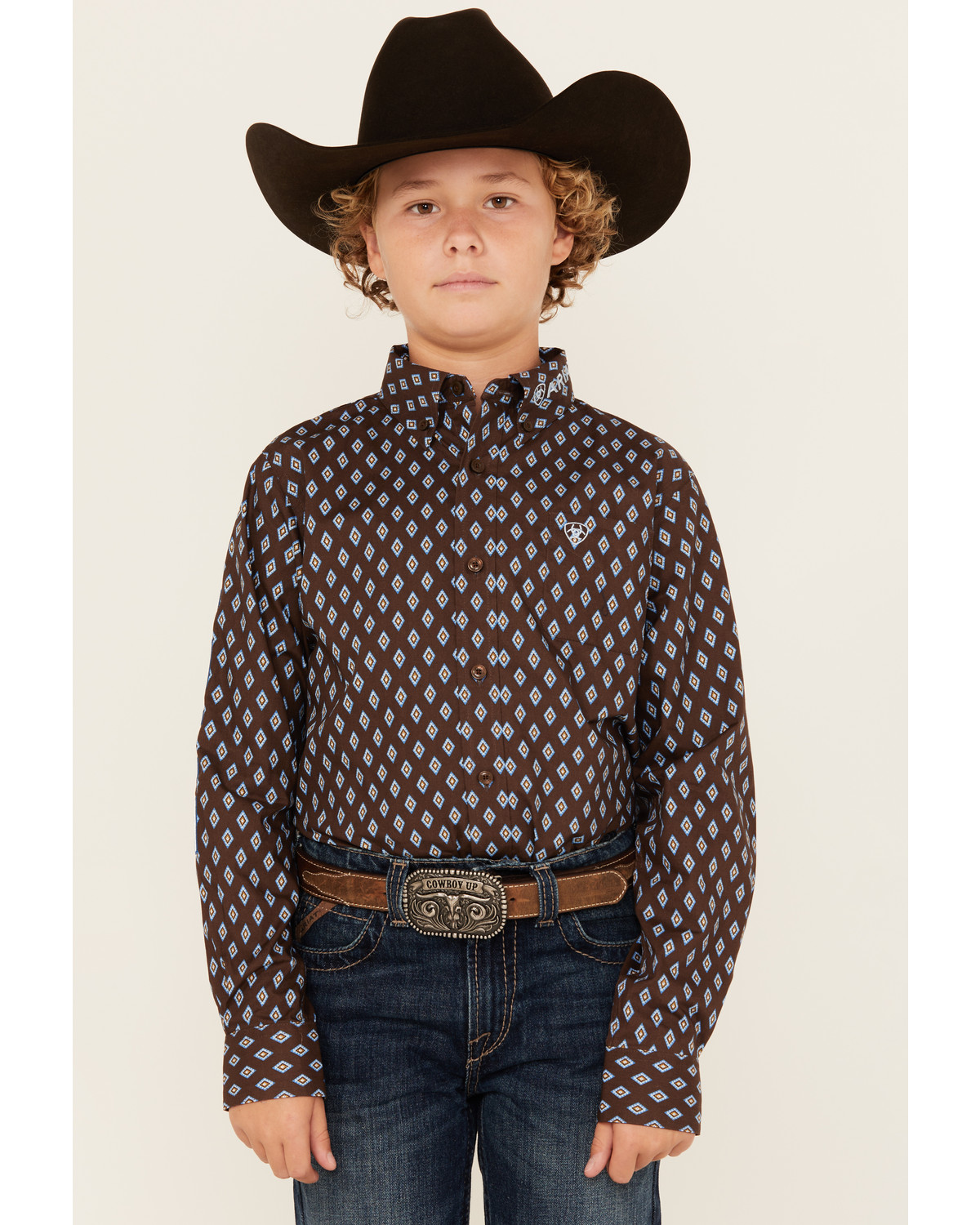 Ariat Boys' Logo Team Geo Print Long Sleeve Button-Down Western Shirt