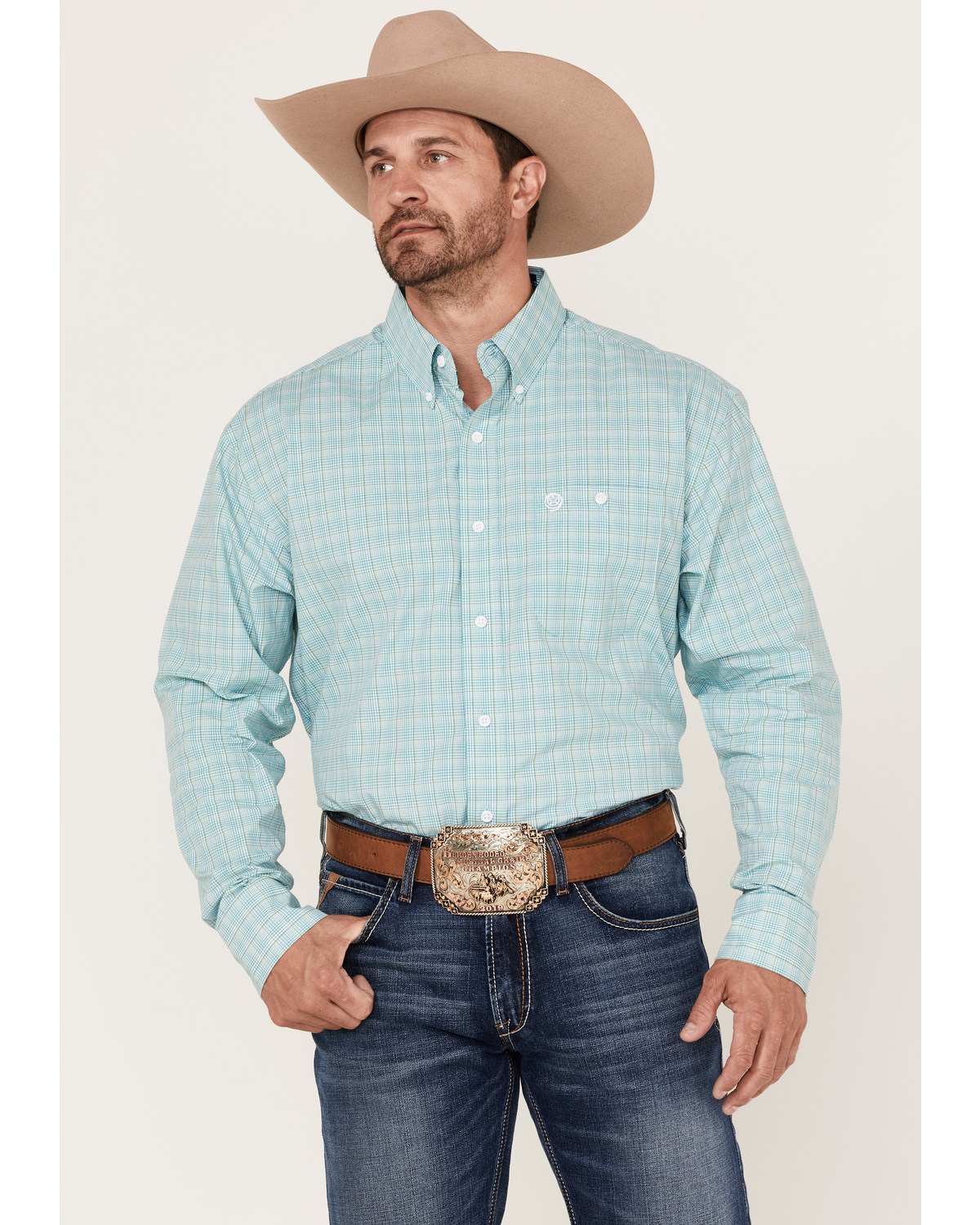 George Strait by Wrangler Men's Plaid Print Long Sleeve Button Down Western Shirt