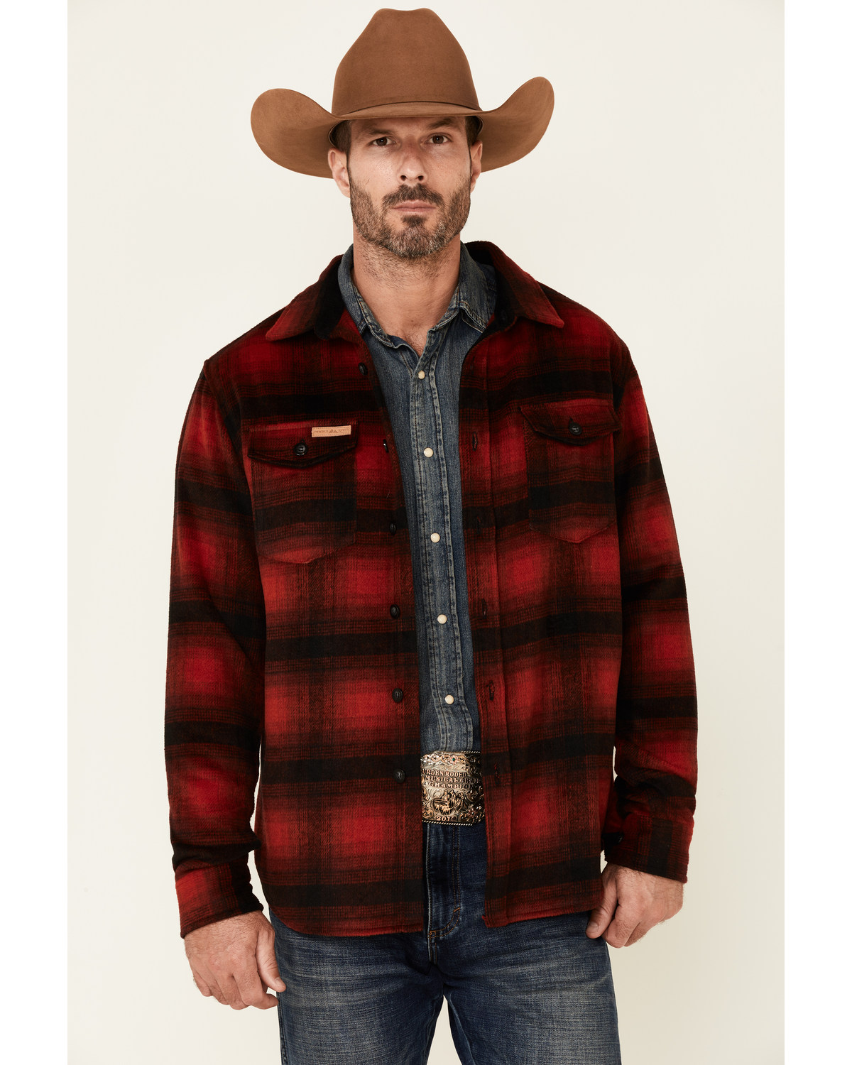 Powder River Outfitters Men s Red Ombre Plaid Wool Button Front Shirt Jacket Boot Barn in Tustin CA The Market Place