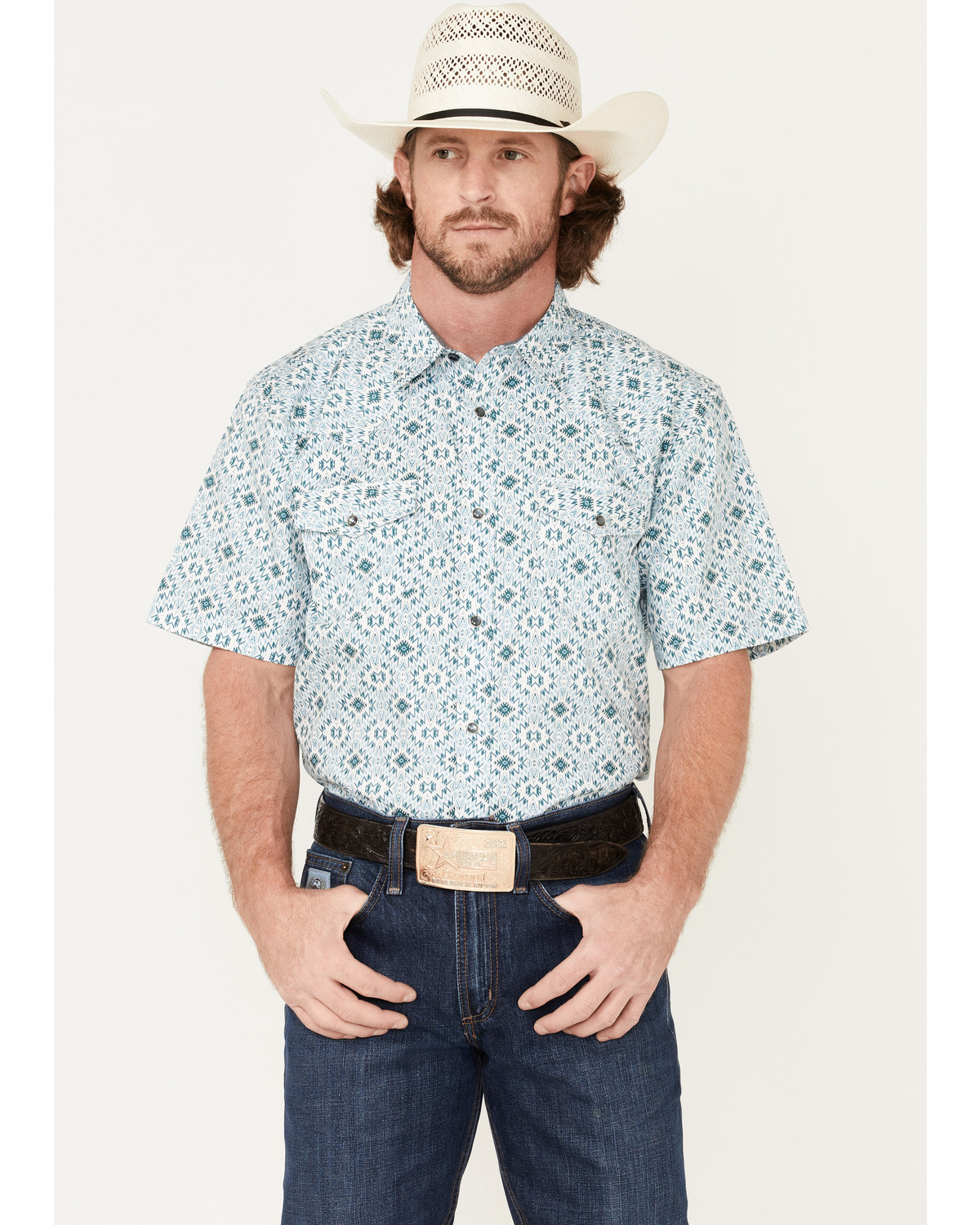 Cody James Men's Wagon Southwestern Print Short Sleeve Western Snap Shirt