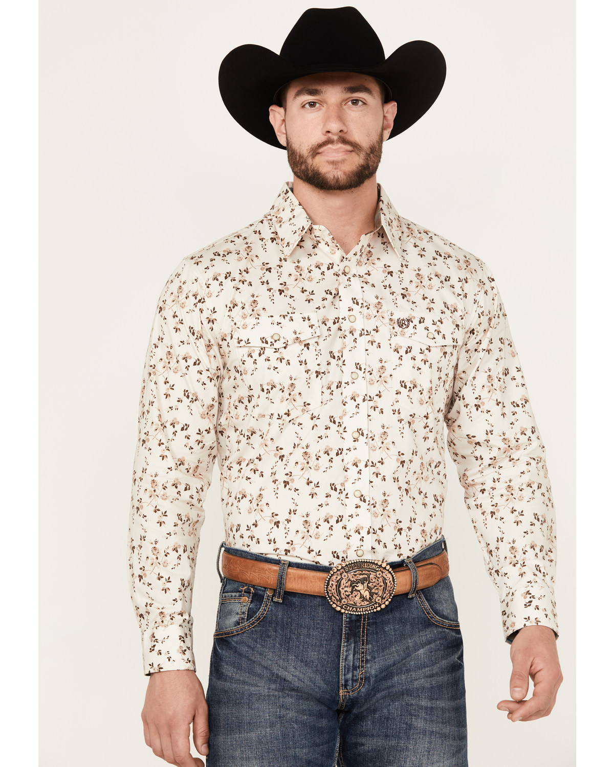 Panhandle Select Men's Floral Print Long Sleeve Snap Western Shirt