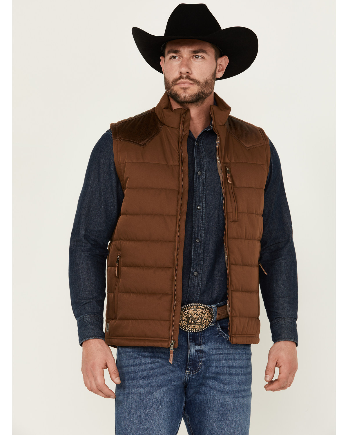 Cody James Men's Leather Yoke Puffer Vest