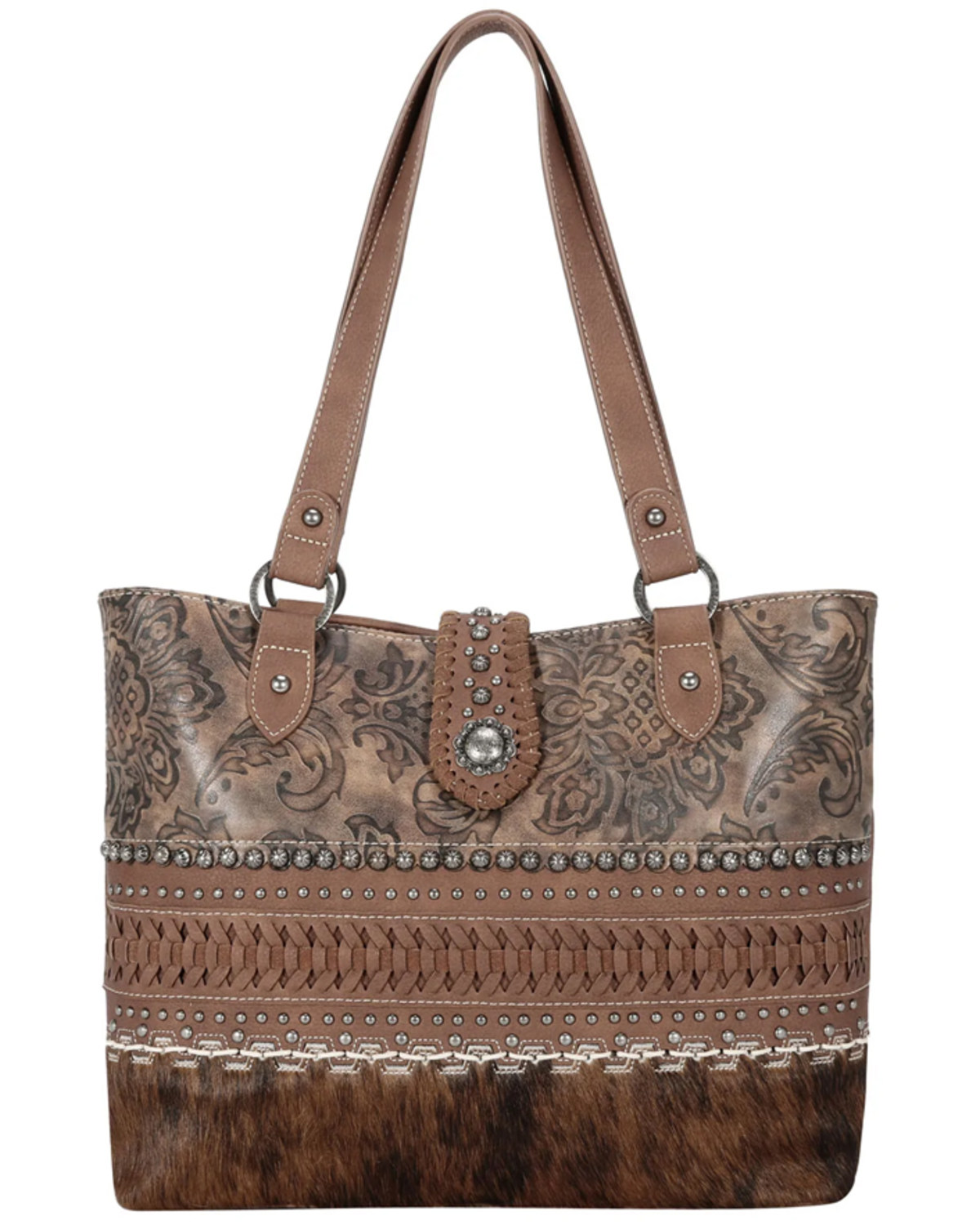 Montana West Women's Brown Trinity Ranch Hair-on Cowhide Collection Concealed Carry Tote
