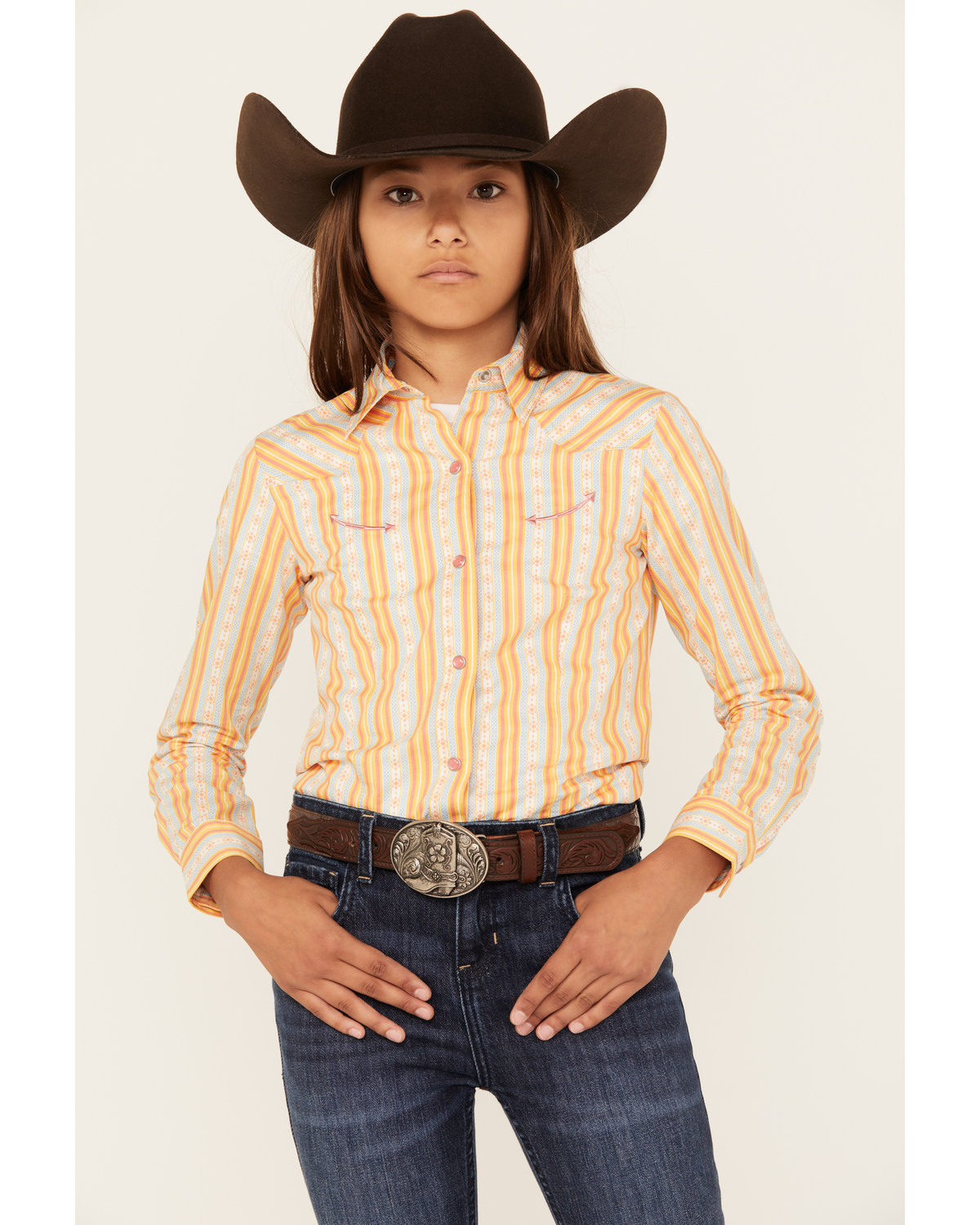 Cruel Girl Girls' Striped Long Sleeve Snap Western Shirt