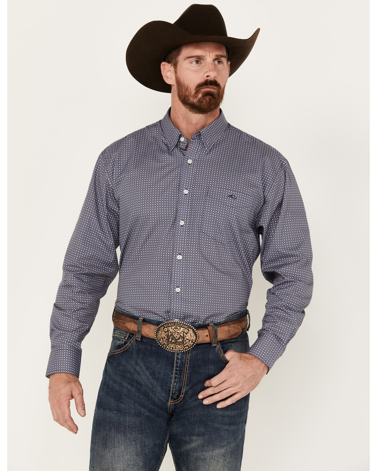 Resistol Men's Owen Geo Print Long Sleeve Button-Down Western Shirt