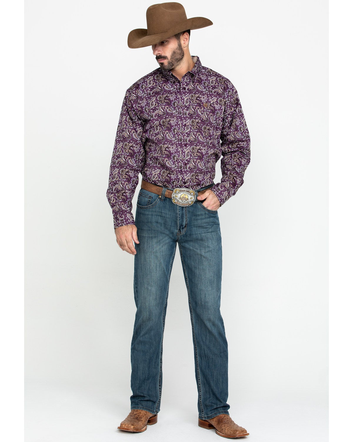 purple paisley cinch shirt