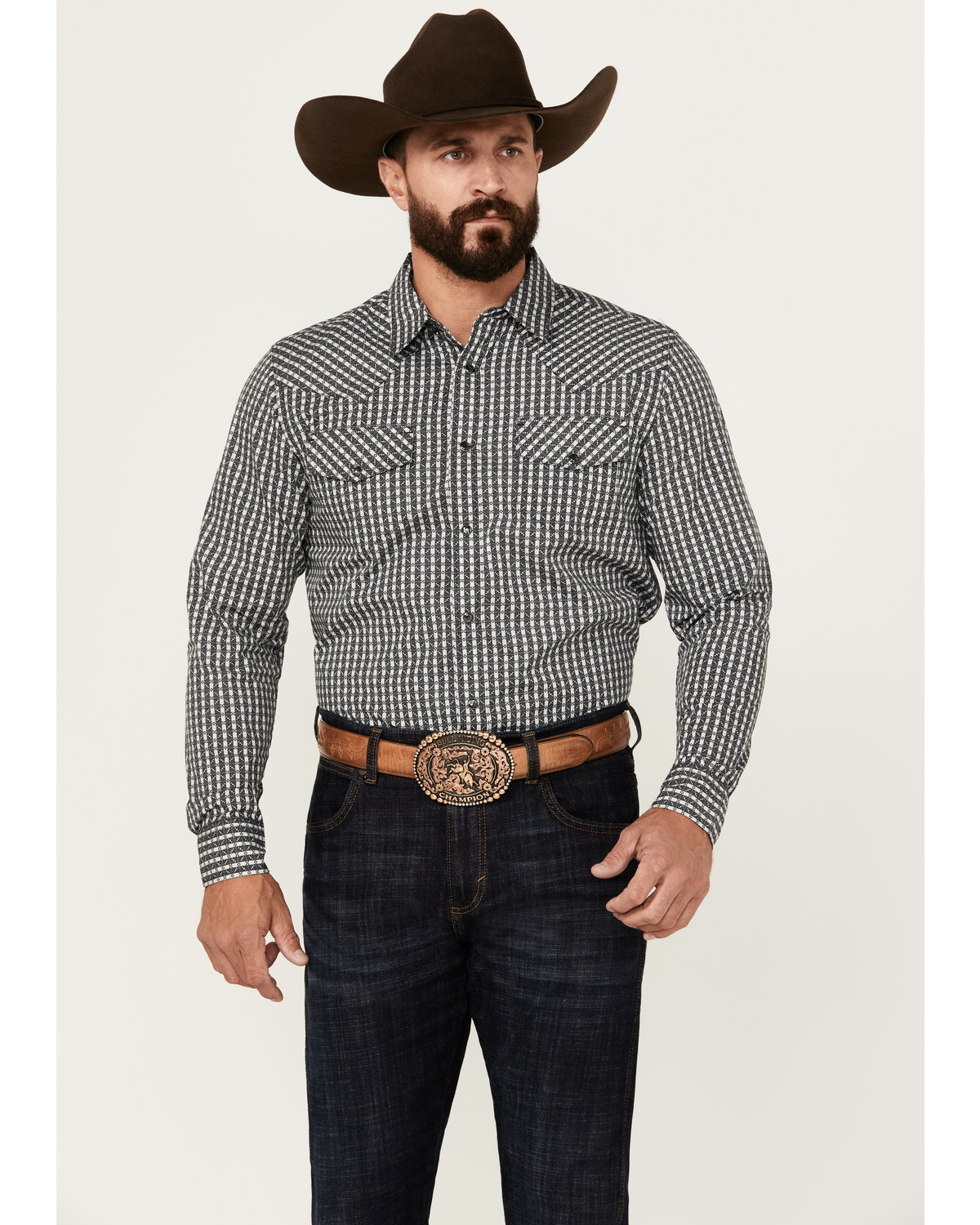 Gibson Trading Co Men's Cube Plaid Print Long Sleeve Snap Western Shirt