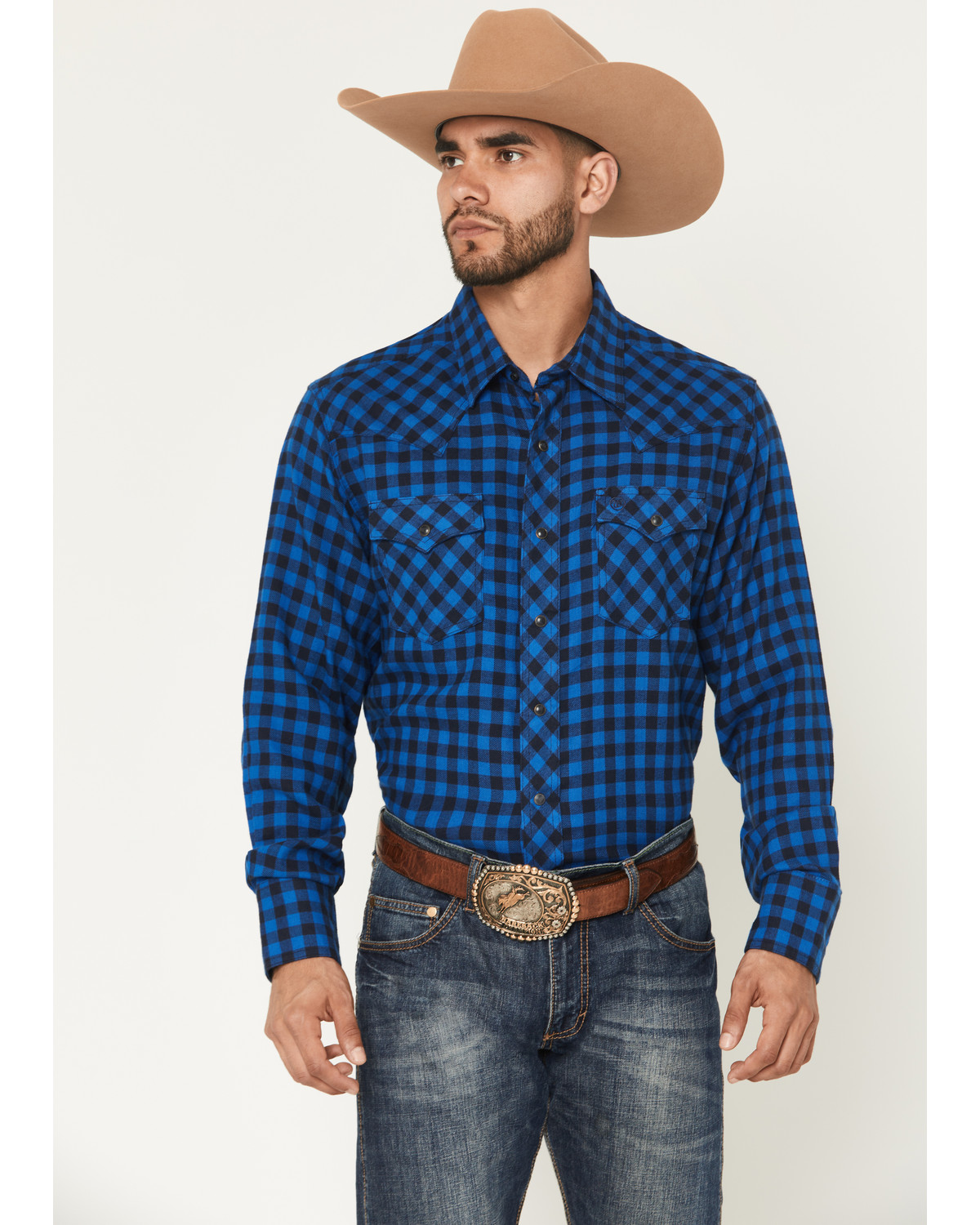 Wrangler Retro Men's Plaid Print Long Sleeve Snap Flannel Shirt