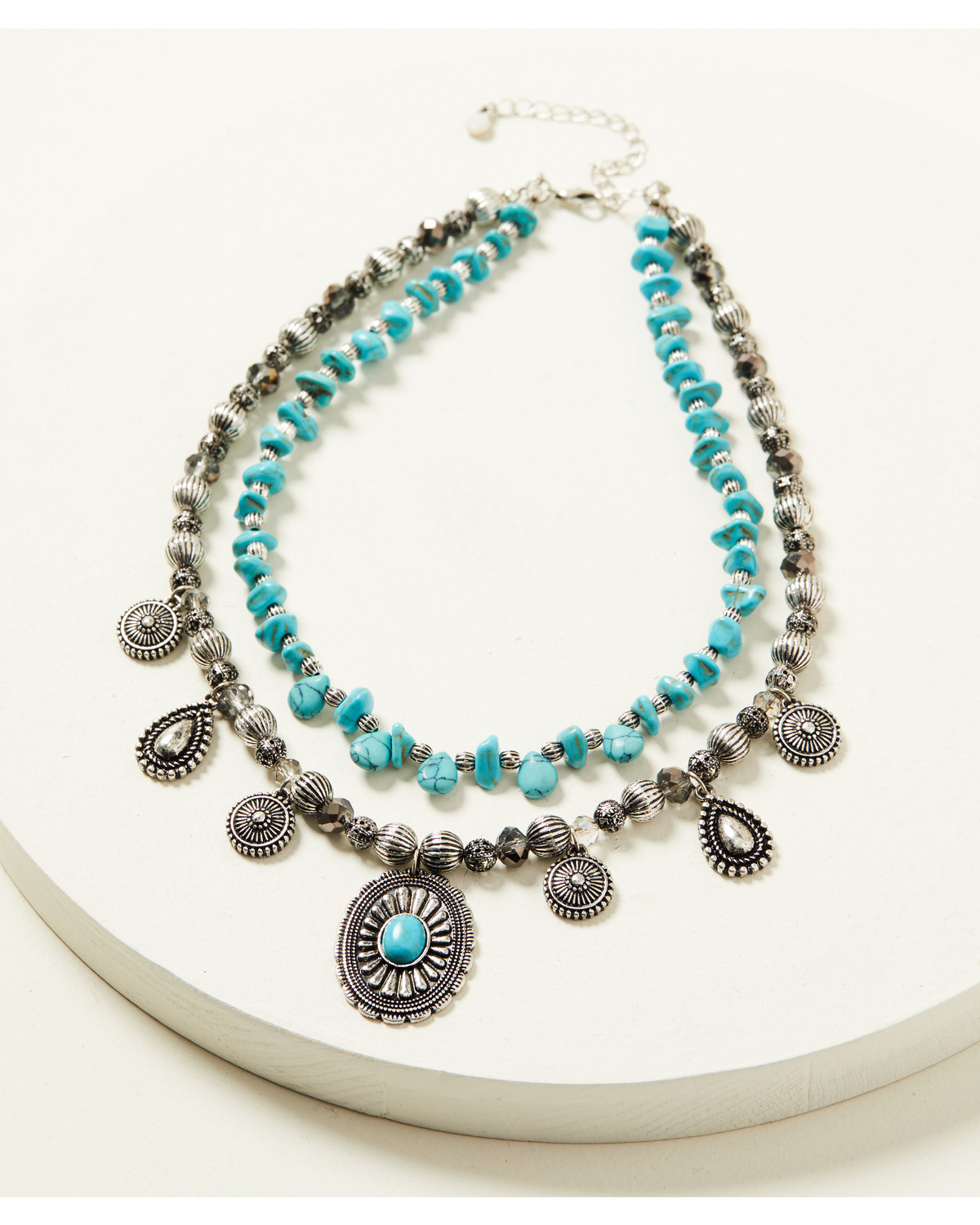 Shyanne Women's Shimmer Concho Multi Layered Turquoise Beaded Necklace