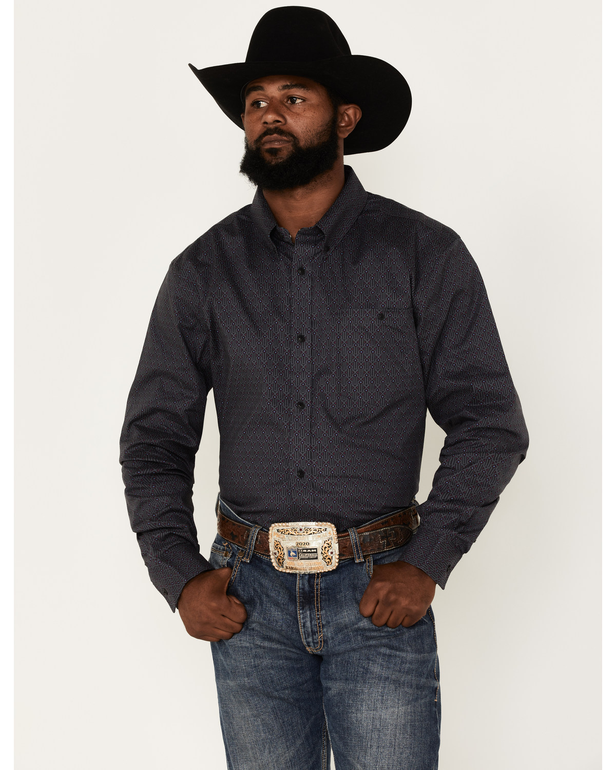RANK 45® Men's Wayne Geo Print Long Sleeve Button-Down Stretch Western Shirt