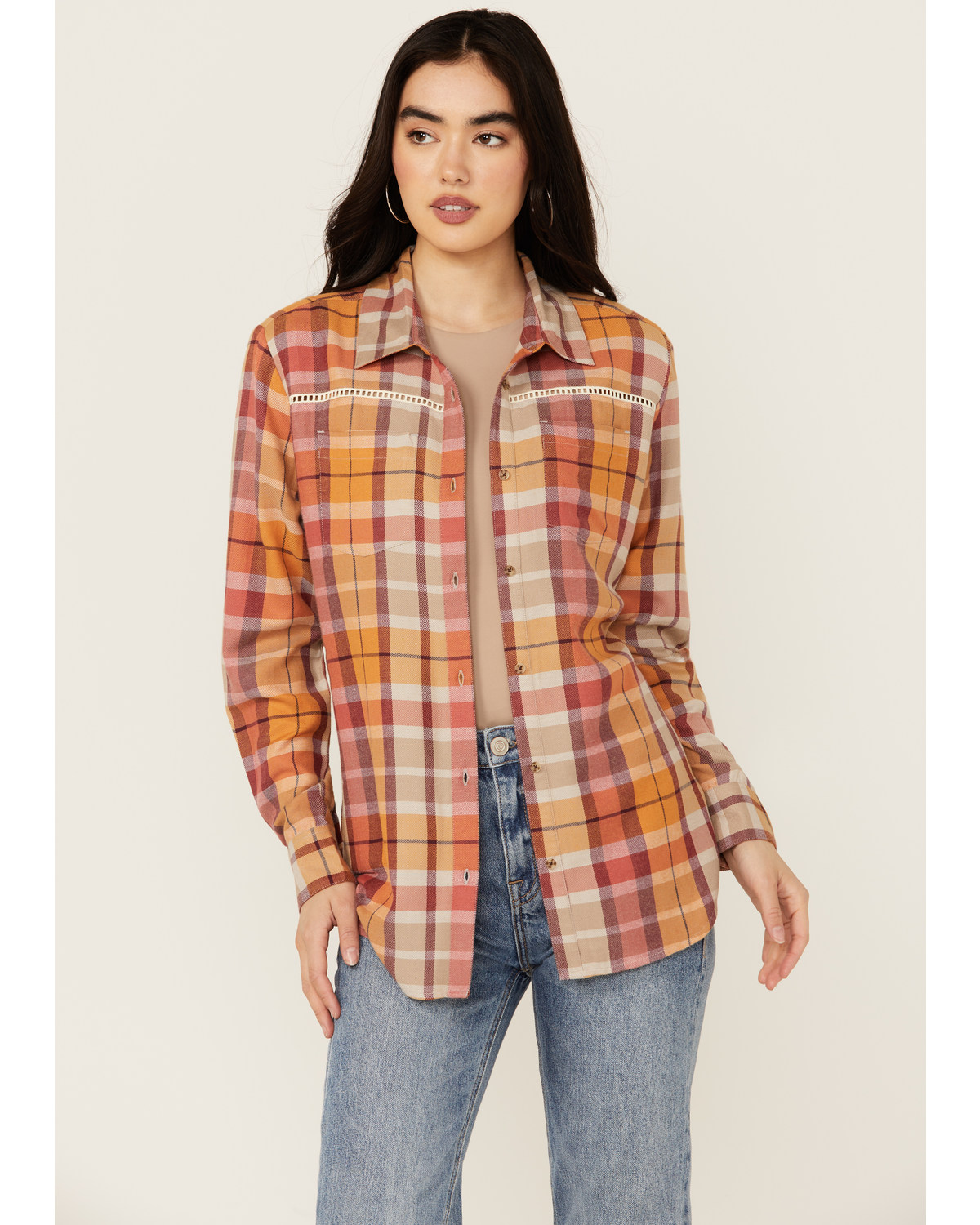 Shyanne Women's Plaid Print Long Sleeve Button-Down Western Shirt