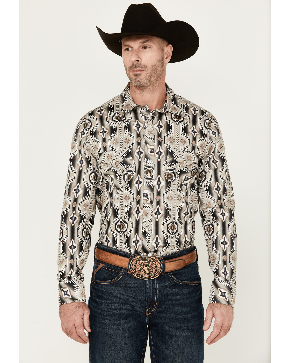 Rock & Roll Denim Men's Southwestern Long Sleeve Pearl Snap Stretch Western Shirt