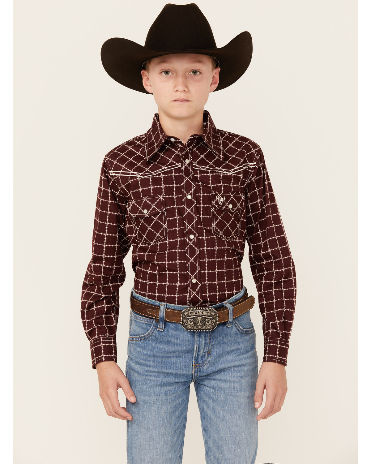 Cowboy Hardware Boys' Barbed Wire Long Sleeve Snap Western Shirt