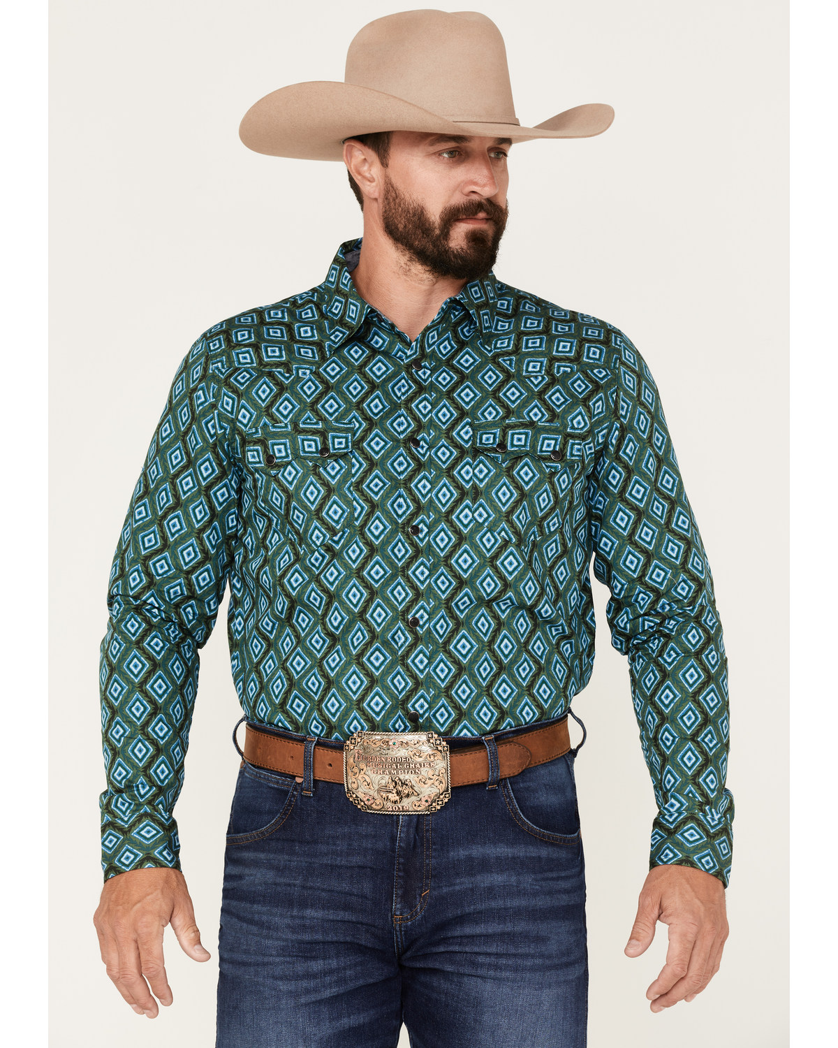 Cody James Men's Tavern Geo Print Long Sleeve Snap Western Shirt