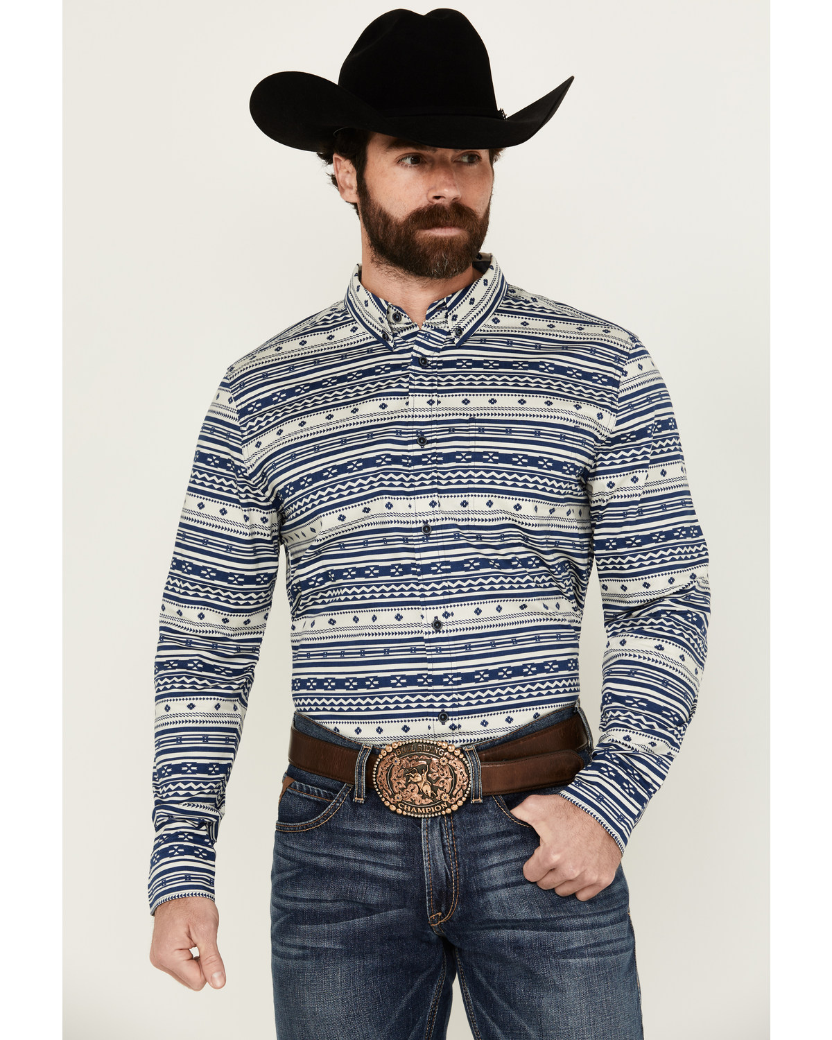 Cody James Men's Falcon Southwestern Striped Print Long Sleeve Button-Down Stretch Western Shirt