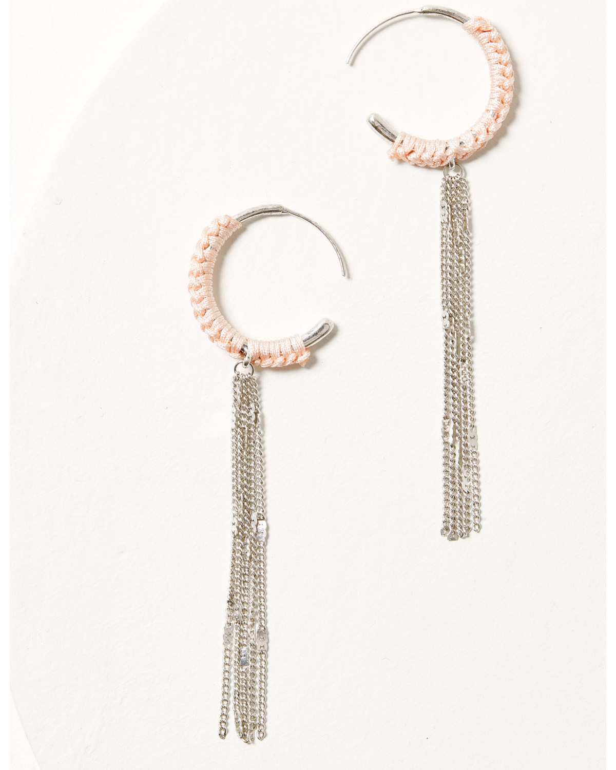 Shyanne Women's Pink Braided Hoop Silver Fringe Earrings
