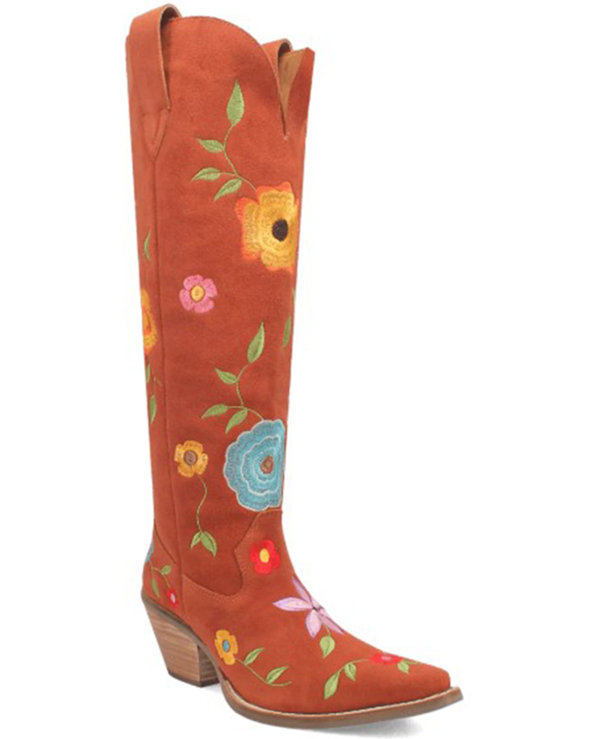 Dingo Women's Flower Power Suede Tall Western Boots - Snip Toe
