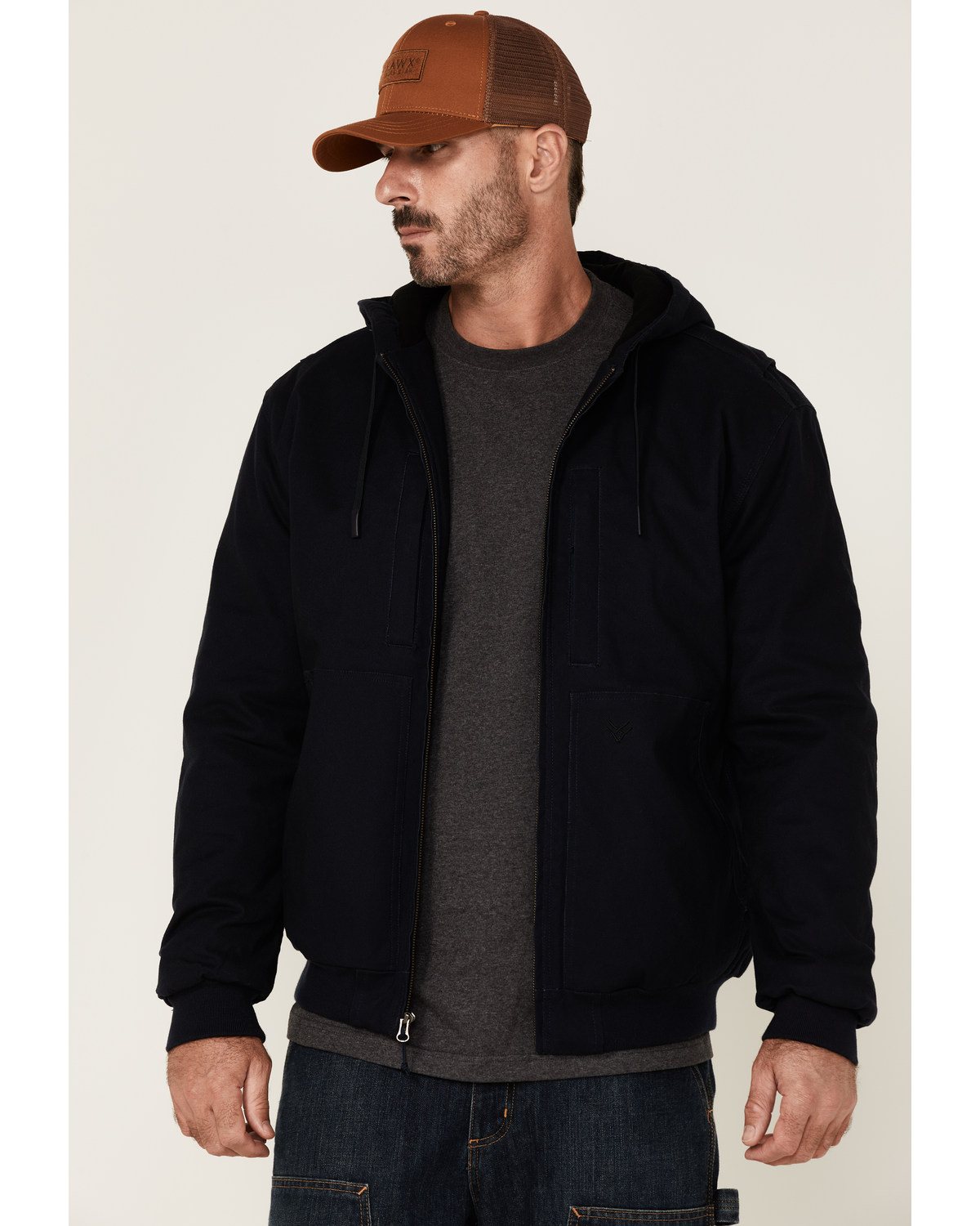 Hawx Men's Navy Pro Insulated Hooded Zip-Front Bomber Work Jacket