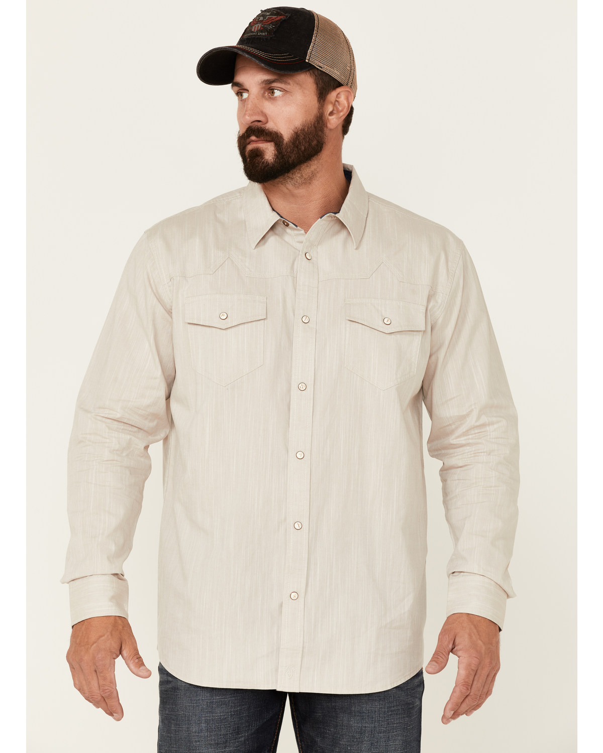 Moonshine Spirit Men's Solid Tan Ironwood Long Sleeve Snap Western Shirt