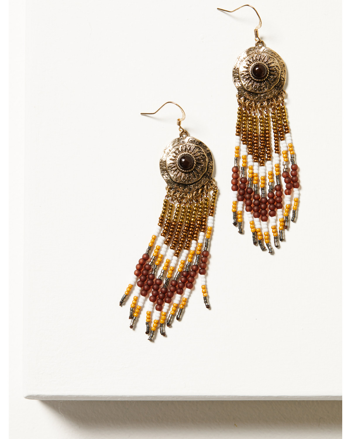 Shyanne Women's Summer Moon Antique Gold Concho Seed Bead Earrings