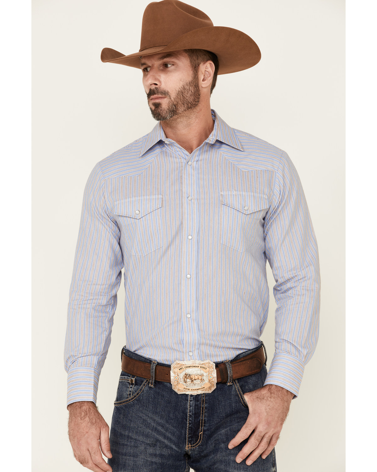 Roper Men's Classic Striped Long Sleeve Pearl Snap Western Shirt