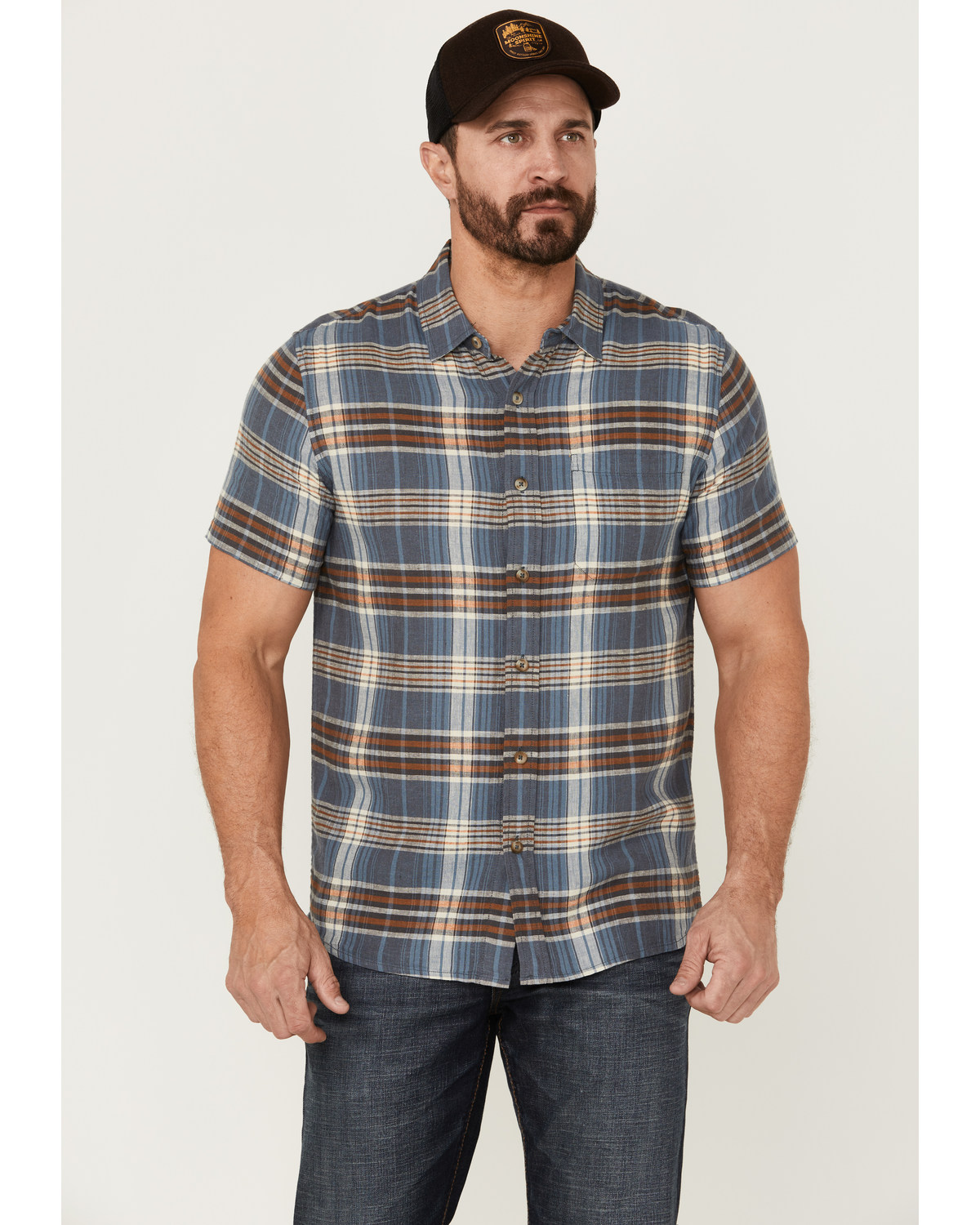 Pendleton Men's Linen Plaid Short Sleeve Button Down Western Shirt