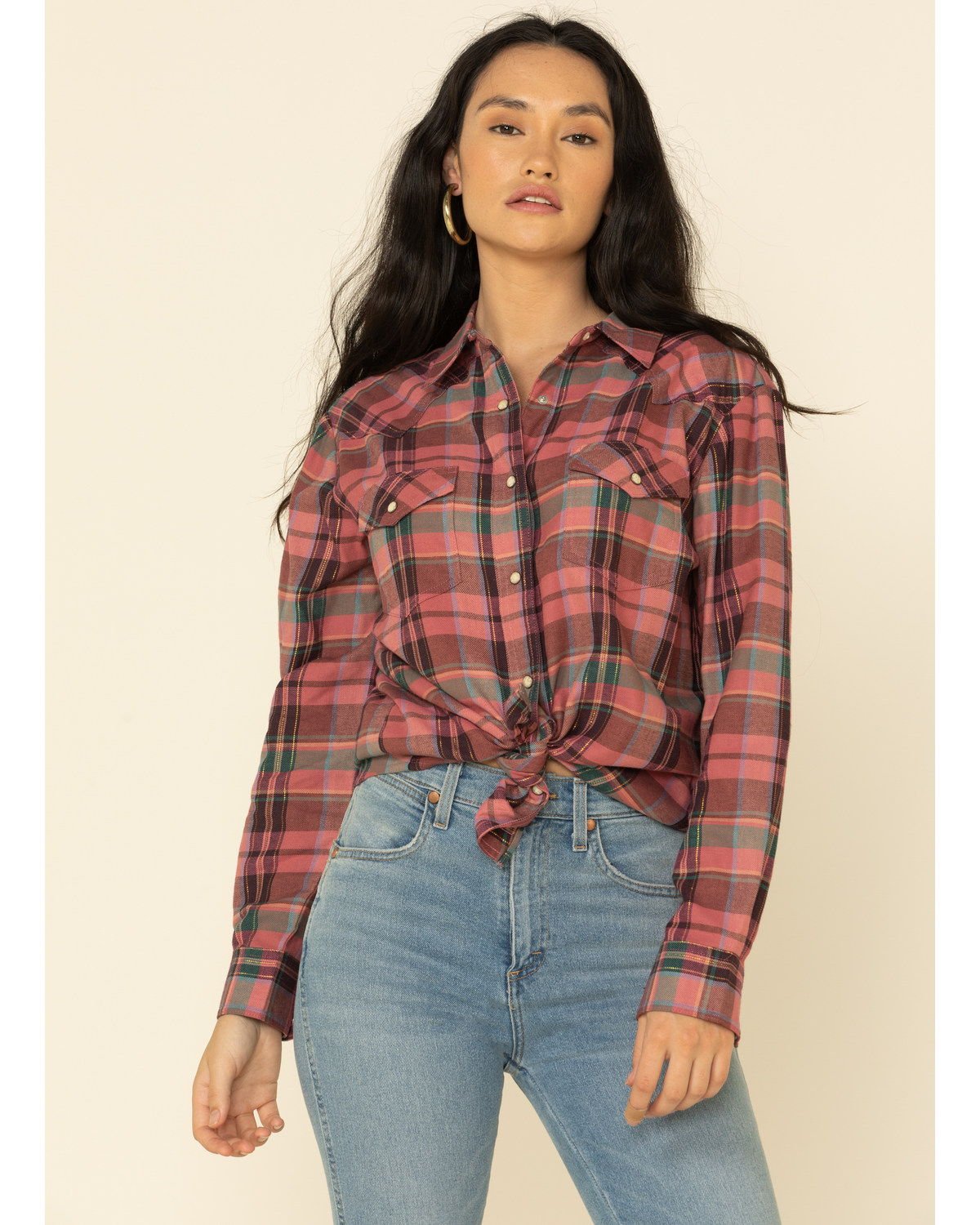 pink plaid shirt womens